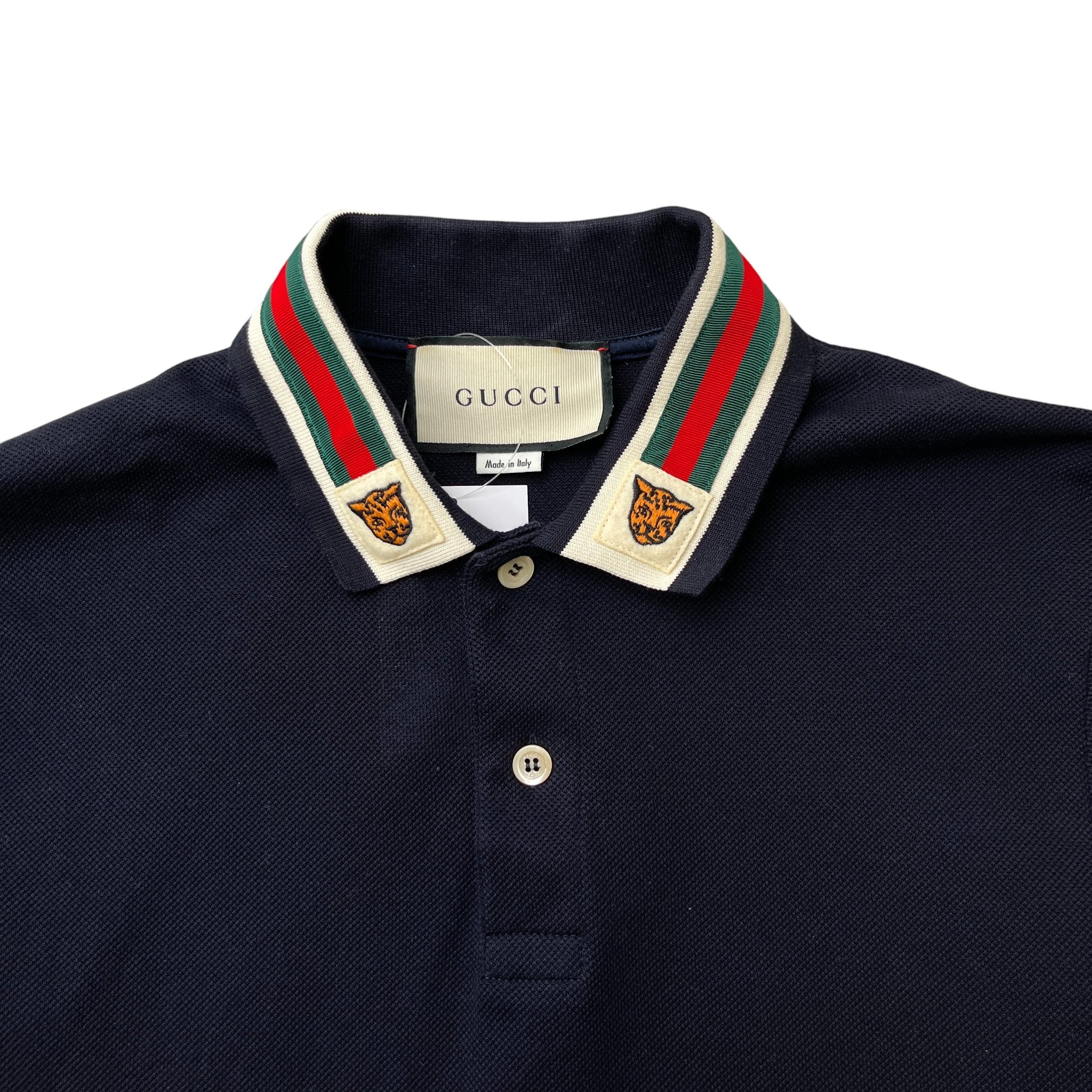 Men's Web Tiger Collar Polo Shirt Navy Size S