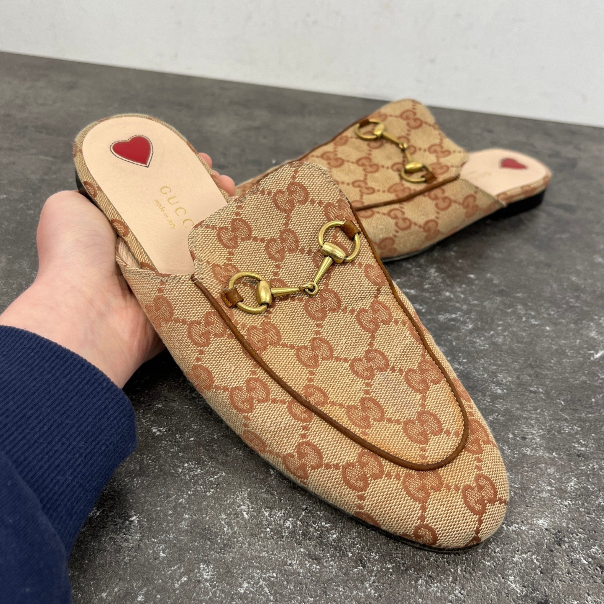 Women's Gg Supreme Princetown Loafers Beige Size EU 38.5 / UK 5.5