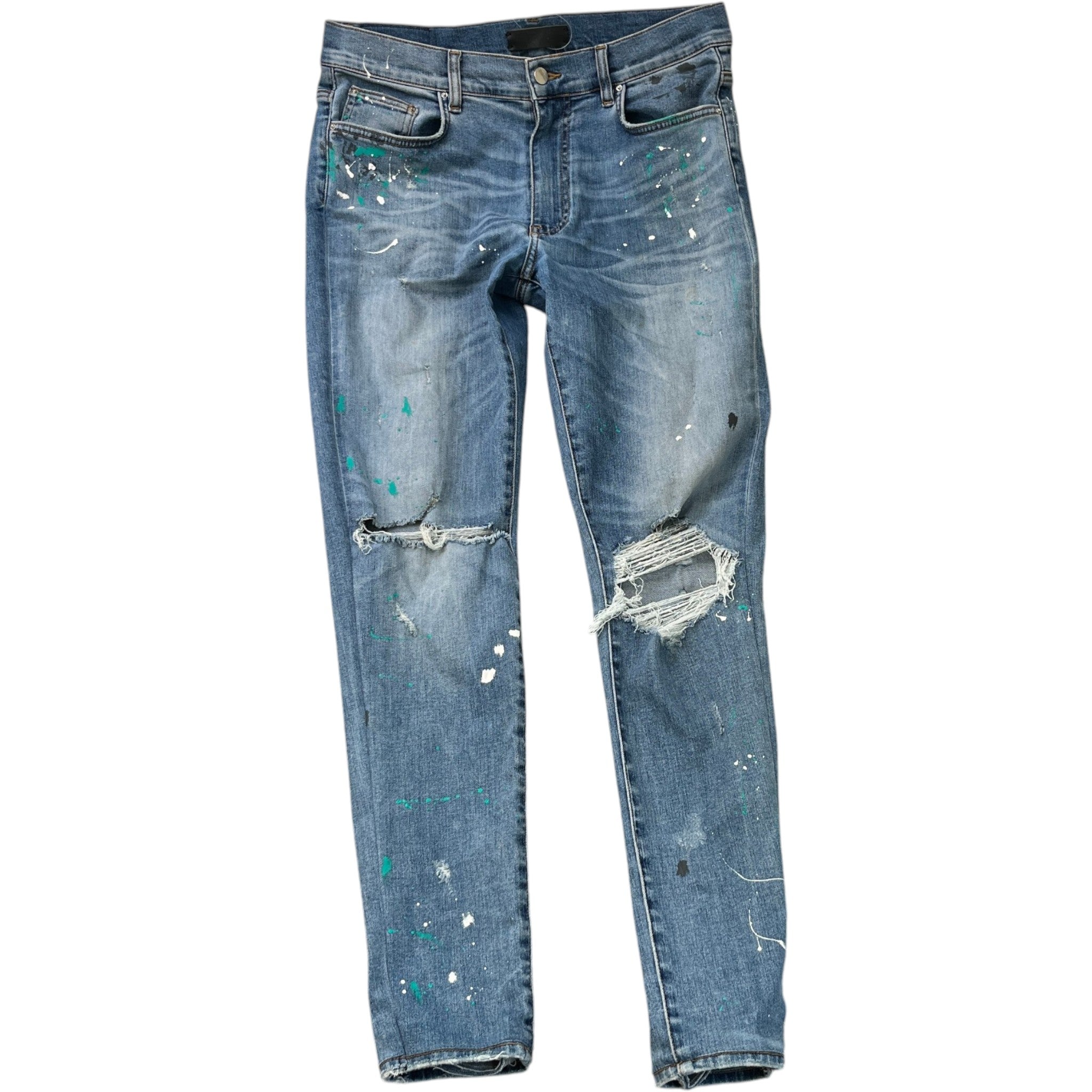 Men's Distressed Paint Splatter Jeans Blue Size Waist 34"