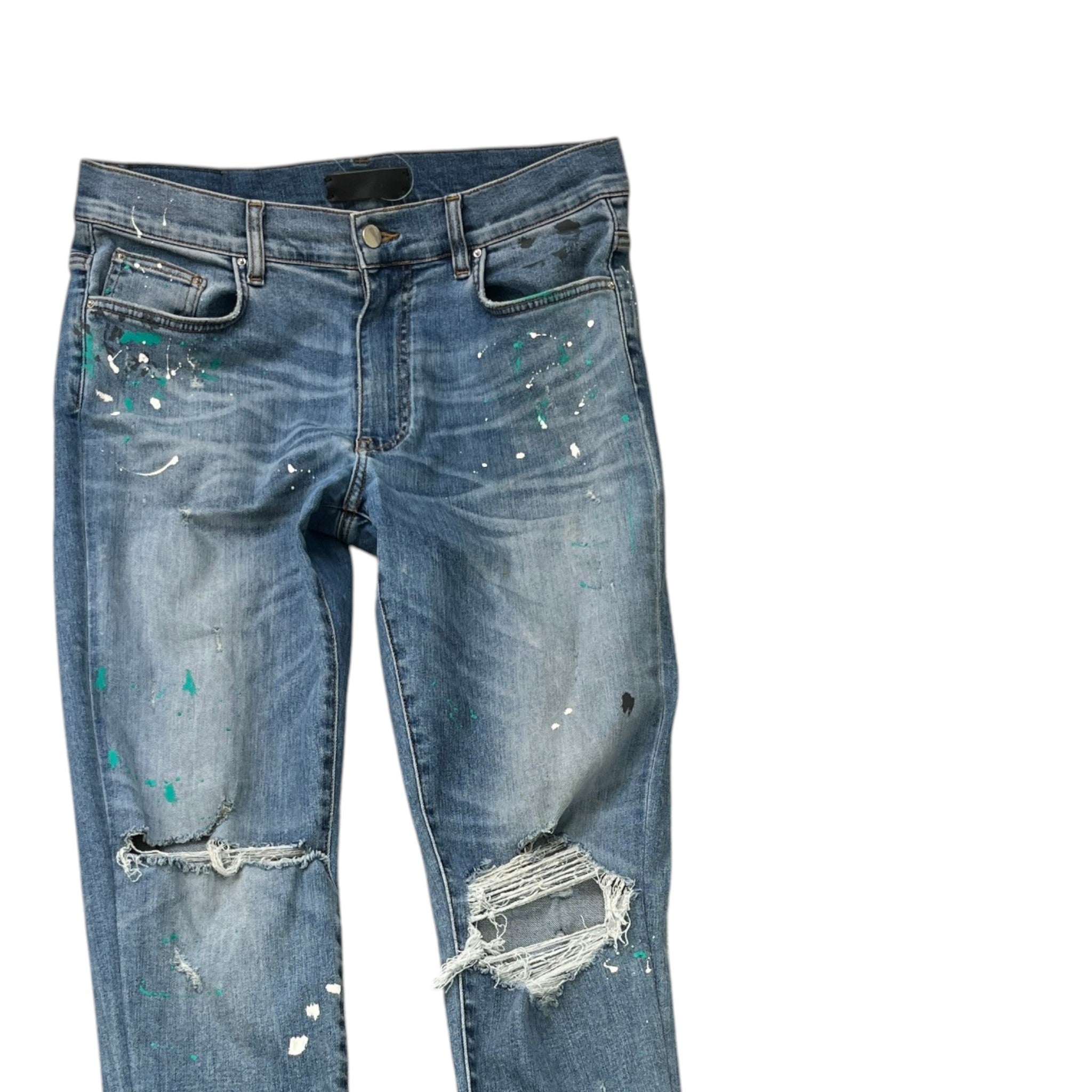 Men's Distressed Paint Splatter Jeans Blue Size Waist 34"