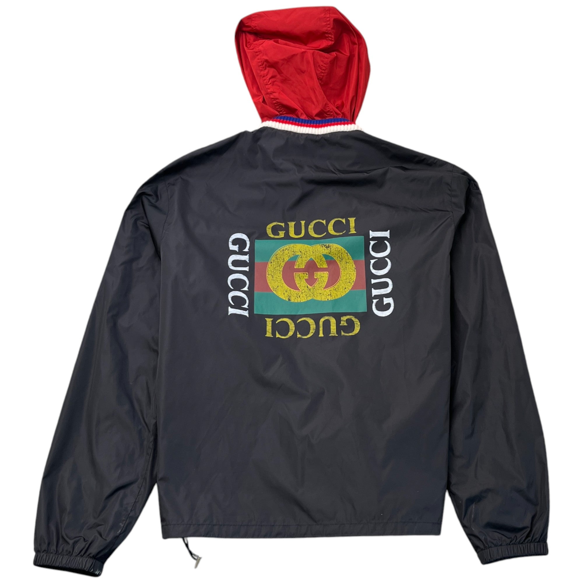 Men's Gg Zip Up Logo Print Windbreaker Black Size IT 48 / M