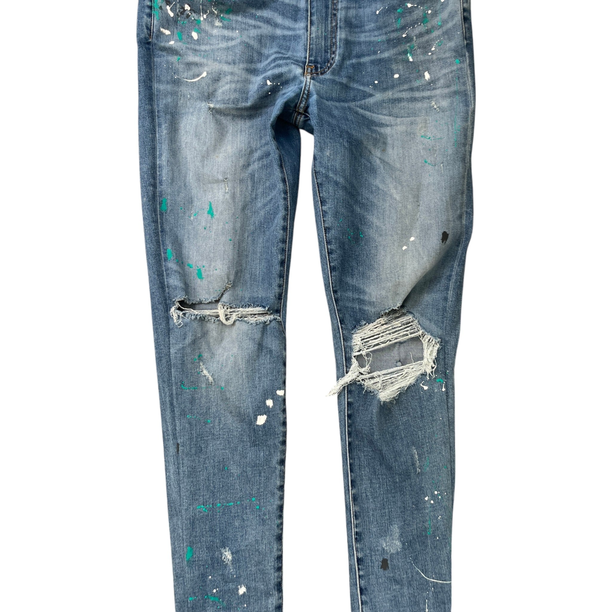 Men's Distressed Paint Splatter Jeans Blue Size Waist 34"