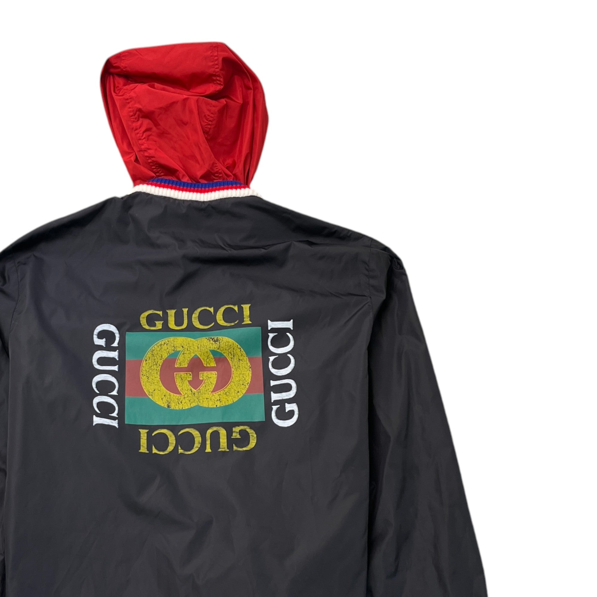 Men's Gg Zip Up Logo Print Windbreaker Black Size IT 48 / M