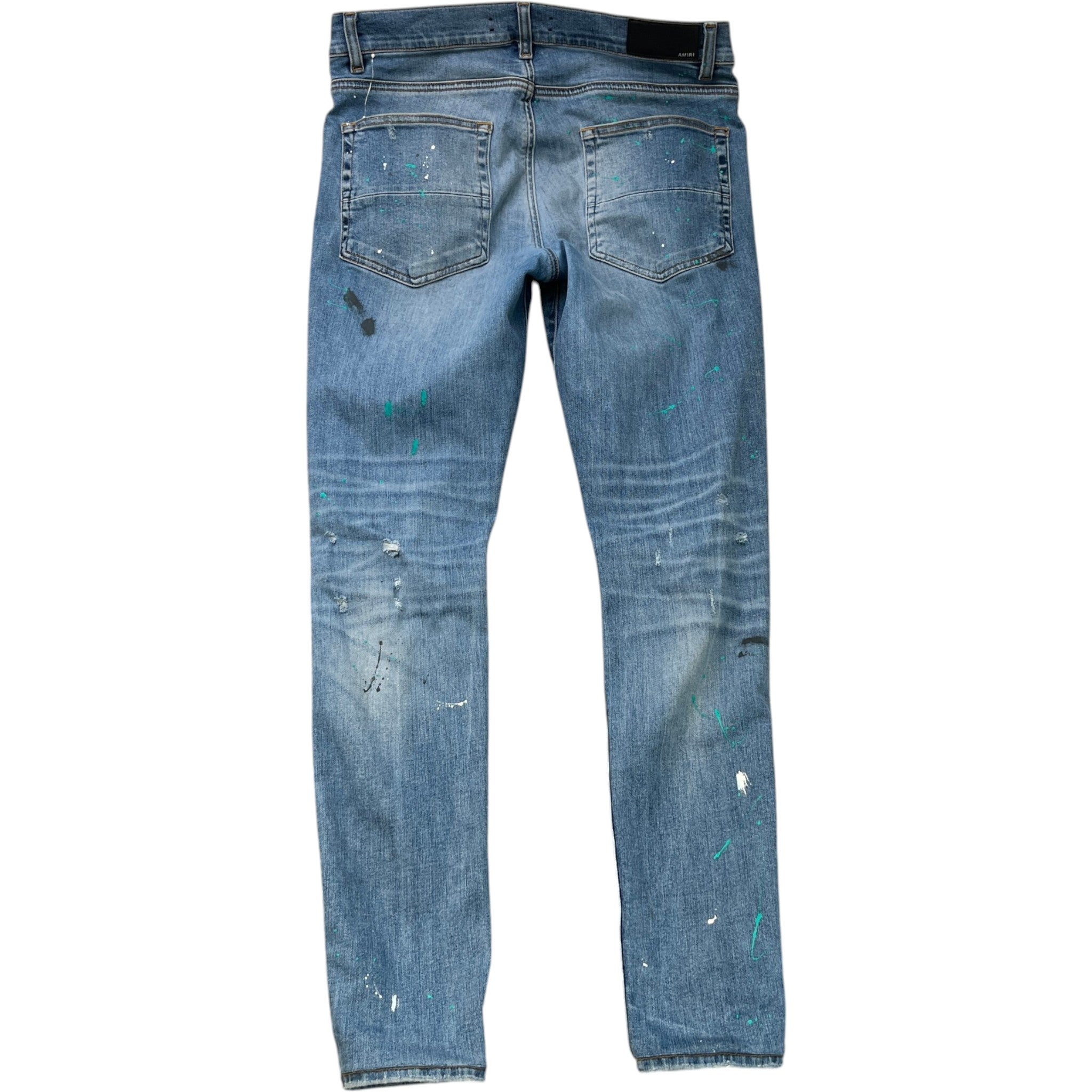 Men's Distressed Paint Splatter Jeans Blue Size Waist 34"