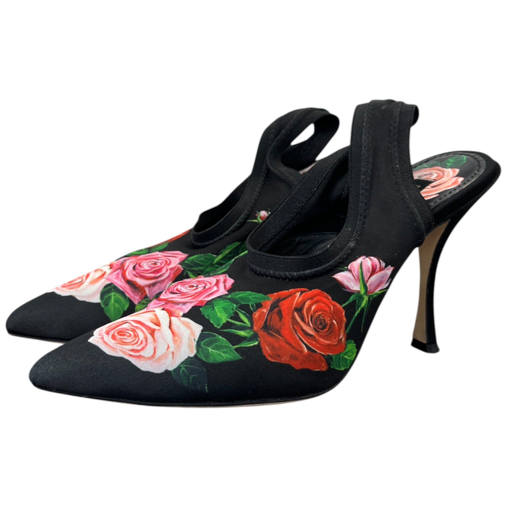 Women's Floral Slingback Heels Black Size EU 36 / UK 3