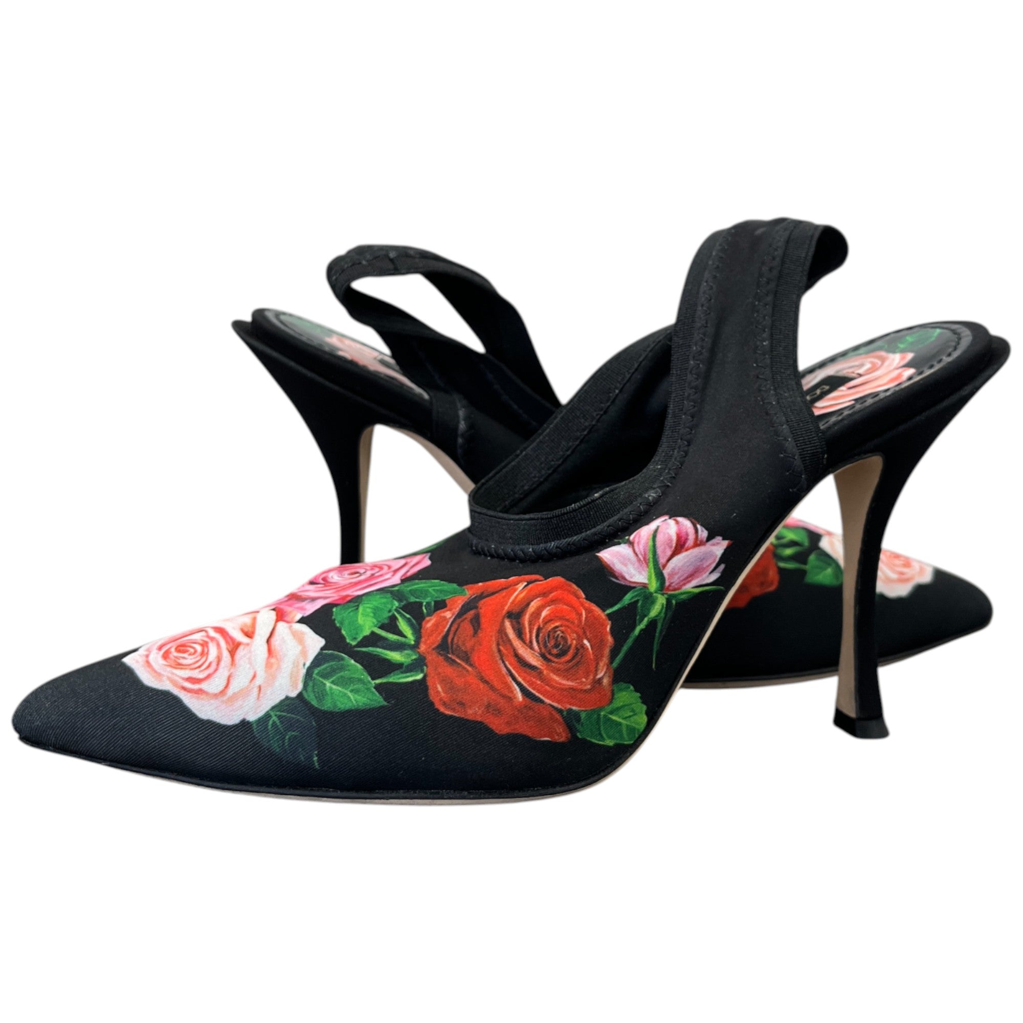 Women's Floral Slingback Heels Black Size EU 36 / UK 3