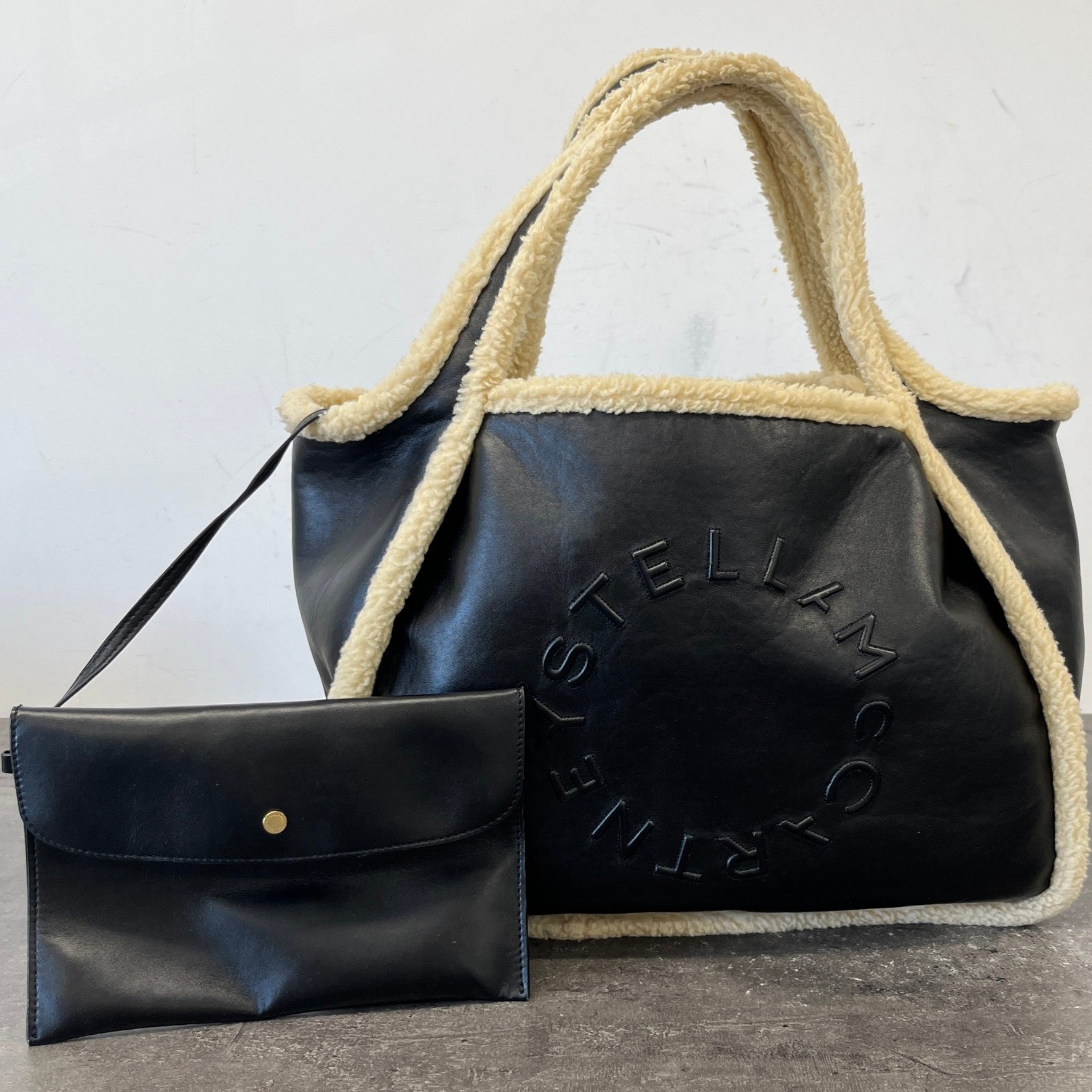 Women's Eco Logo Faux Shearling-Trimmed Bag Black