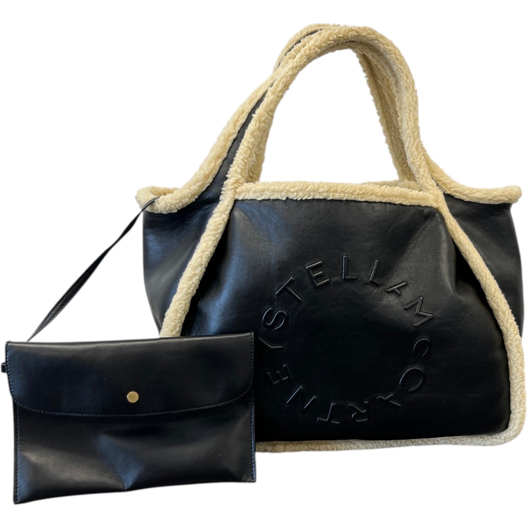 Women's Eco Logo Faux Shearling-Trimmed Bag Black