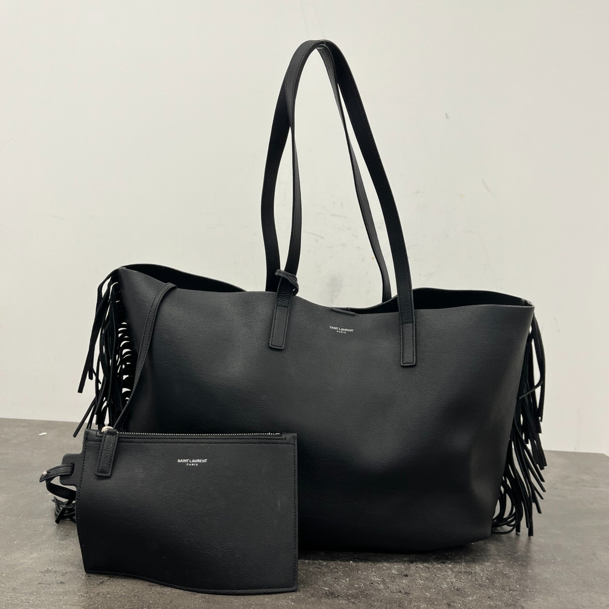 Women's Large Fringed Tote Bag Black