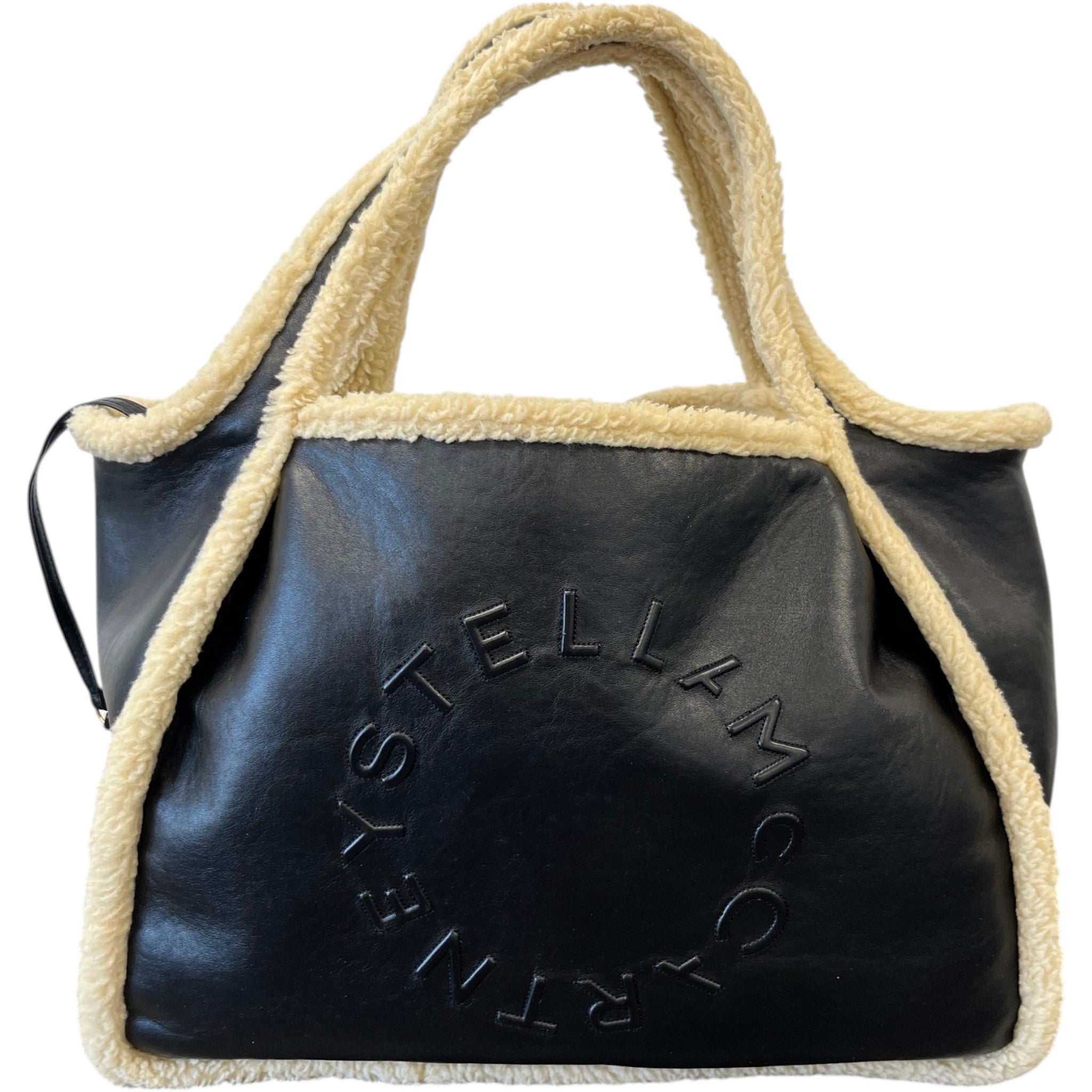 Women's Eco Logo Faux Shearling-Trimmed Bag Black