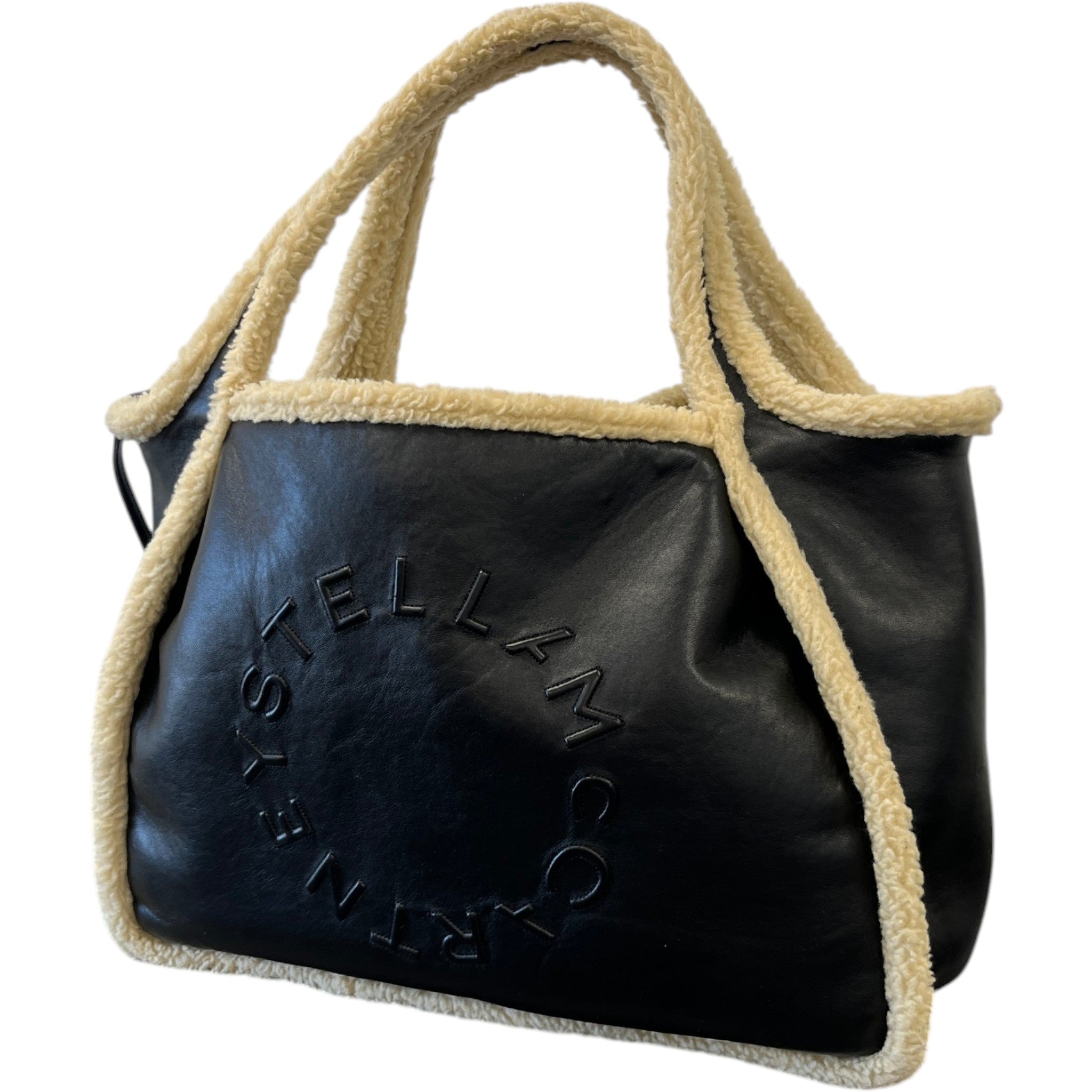 Women's Eco Logo Faux Shearling-Trimmed Bag Black