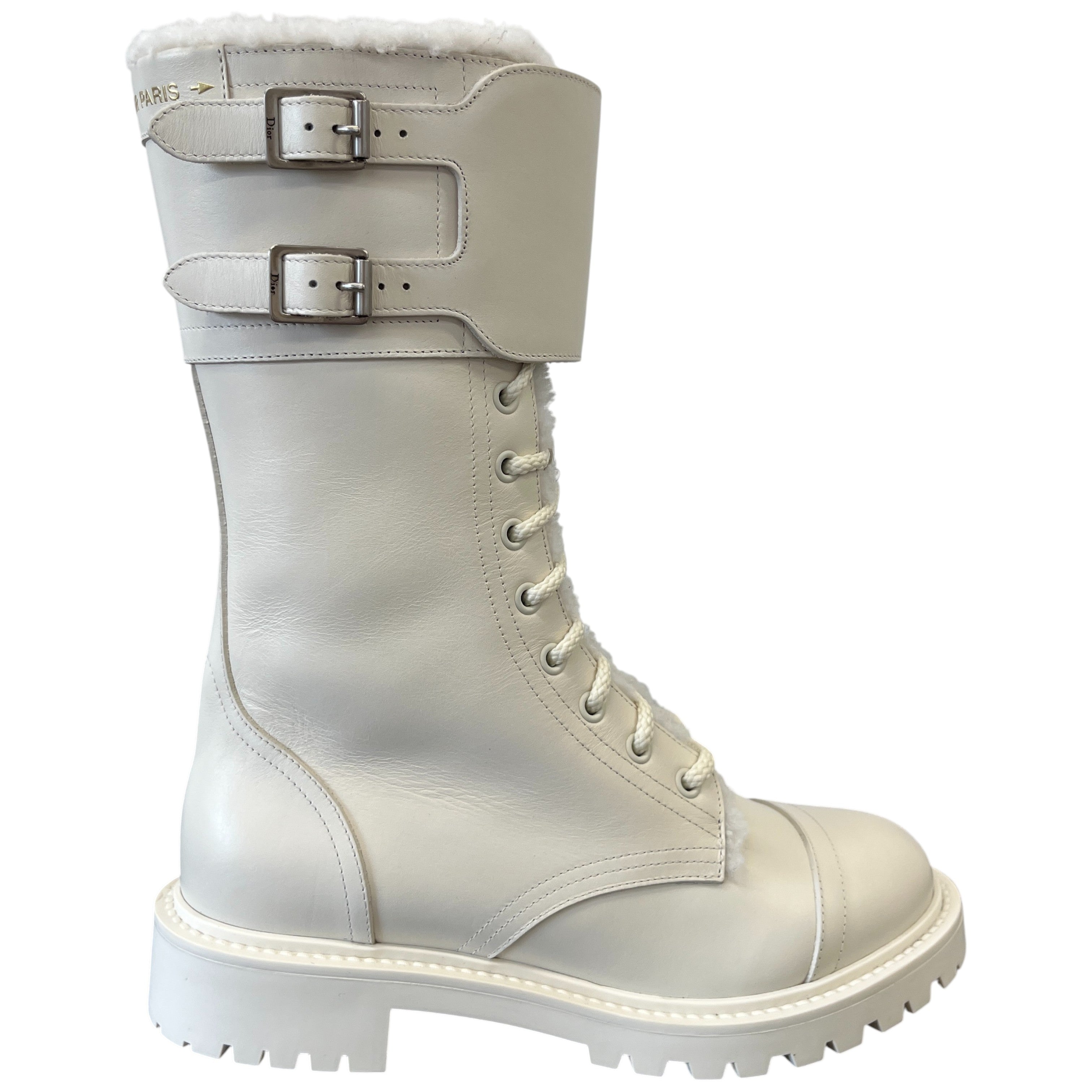 Women's Shearling Lining Combat Boots Cream Size EU 37 / UK 4
