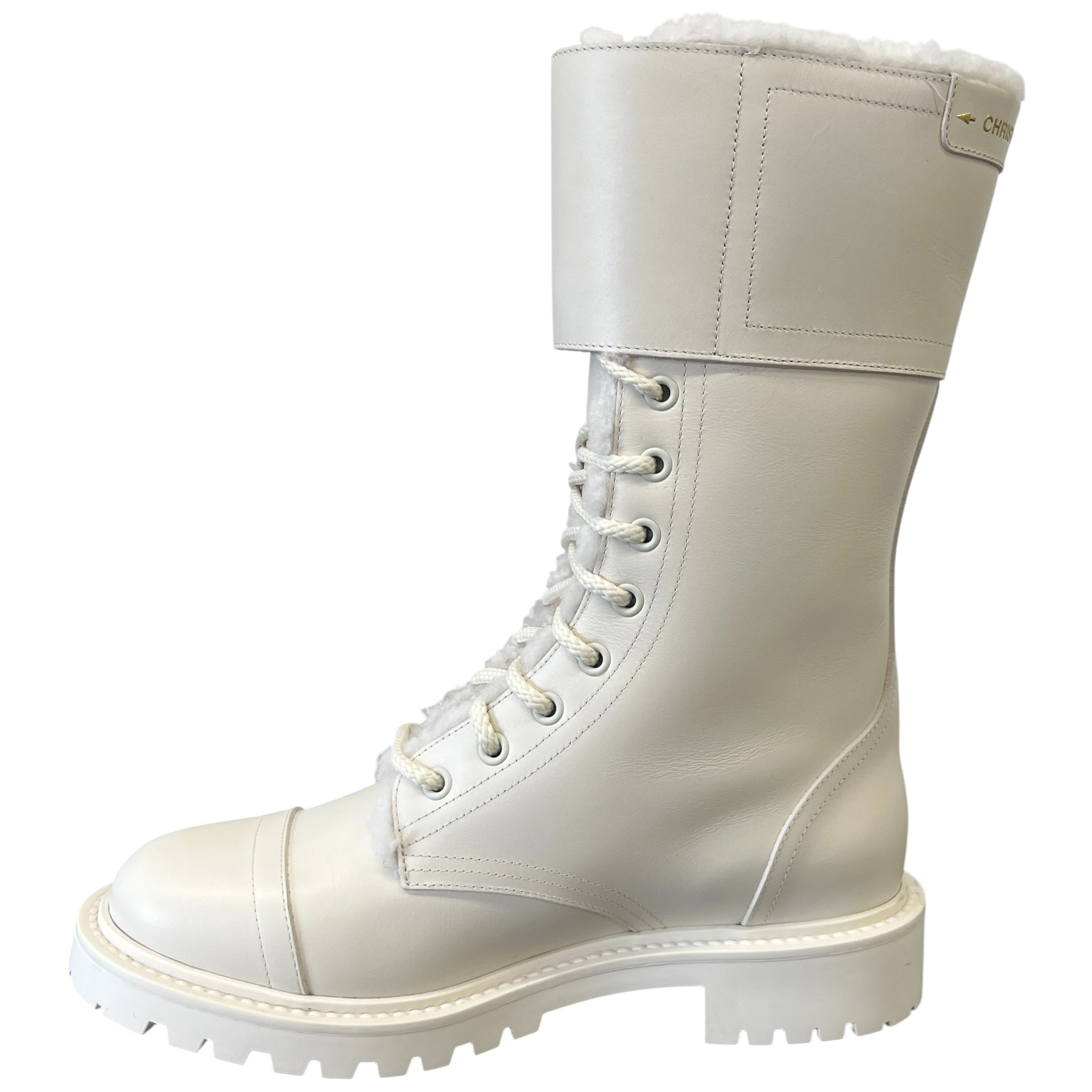 Women's Shearling Lining Combat Boots Cream Size EU 37 / UK 4
