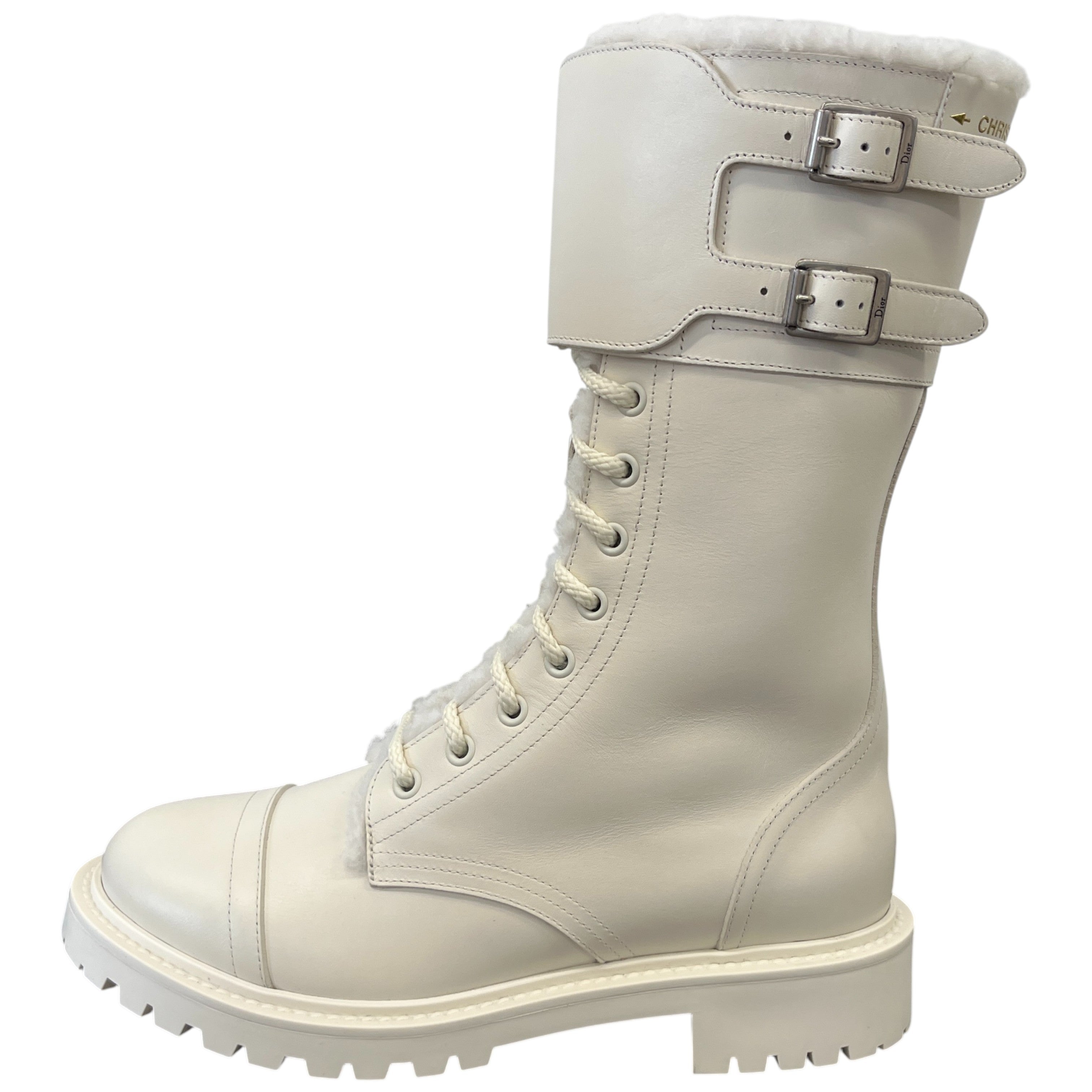 Women's Shearling Lining Combat Boots Cream Size EU 37 / UK 4