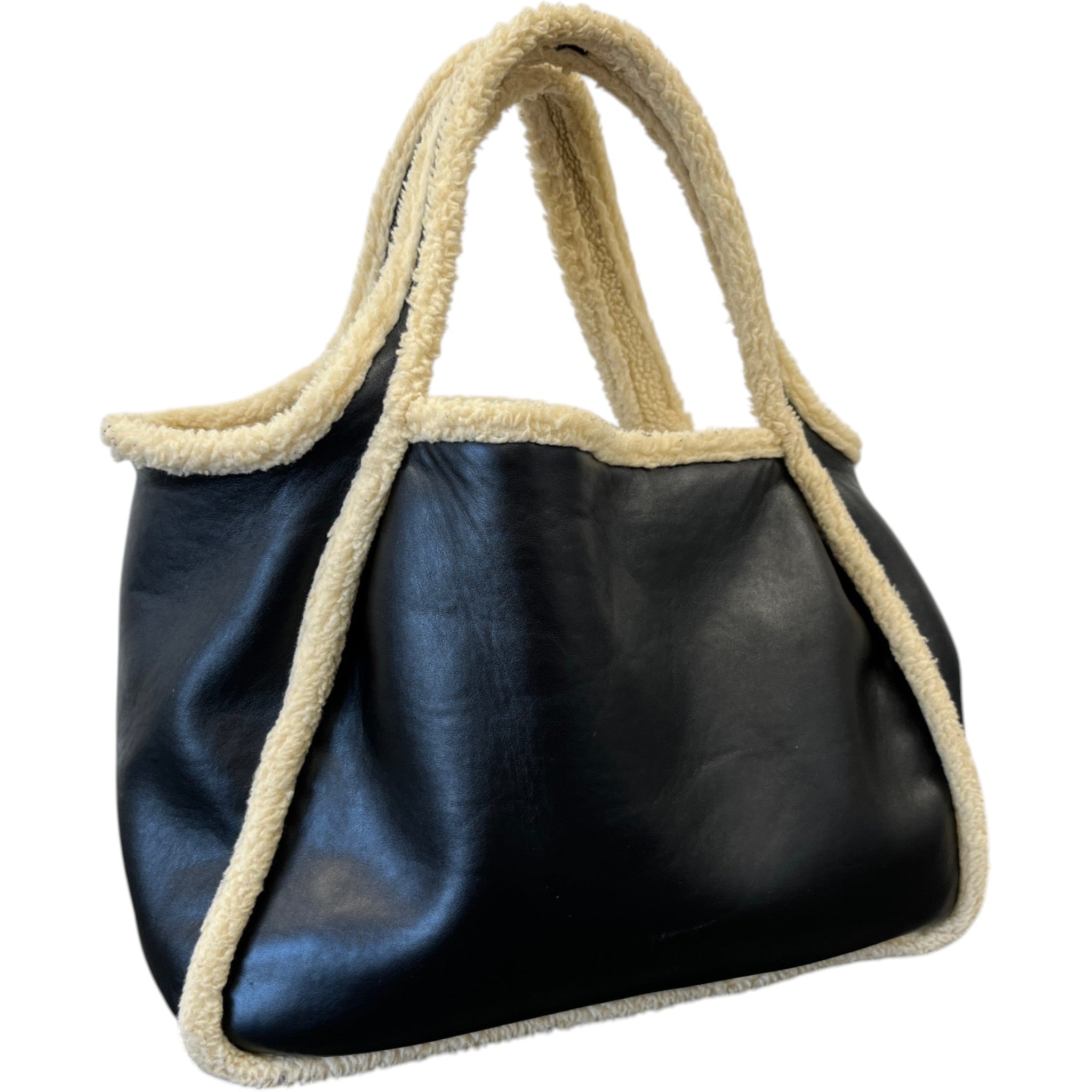 Women's Eco Logo Faux Shearling-Trimmed Bag Black