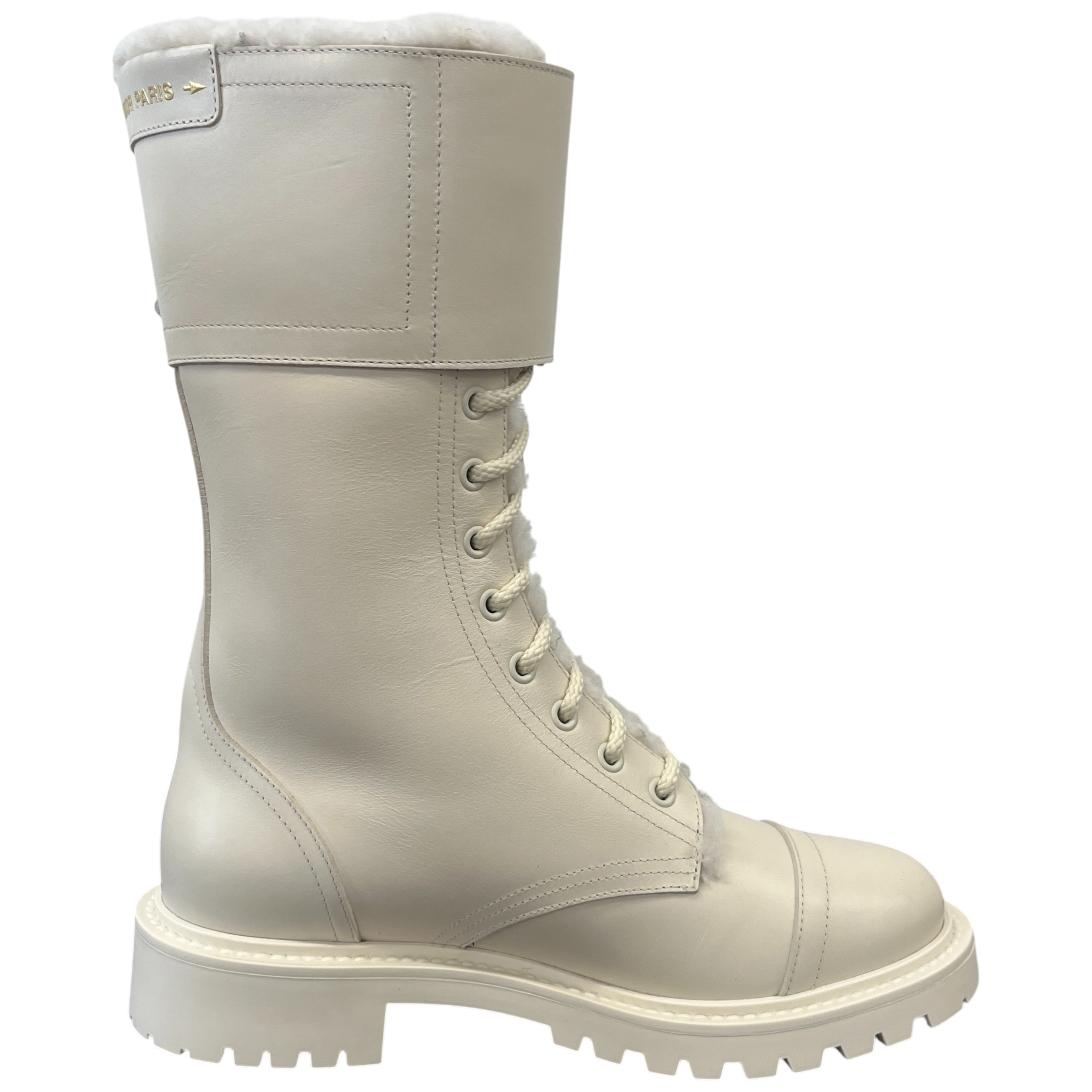 Women's Shearling Lining Combat Boots Cream Size EU 37 / UK 4