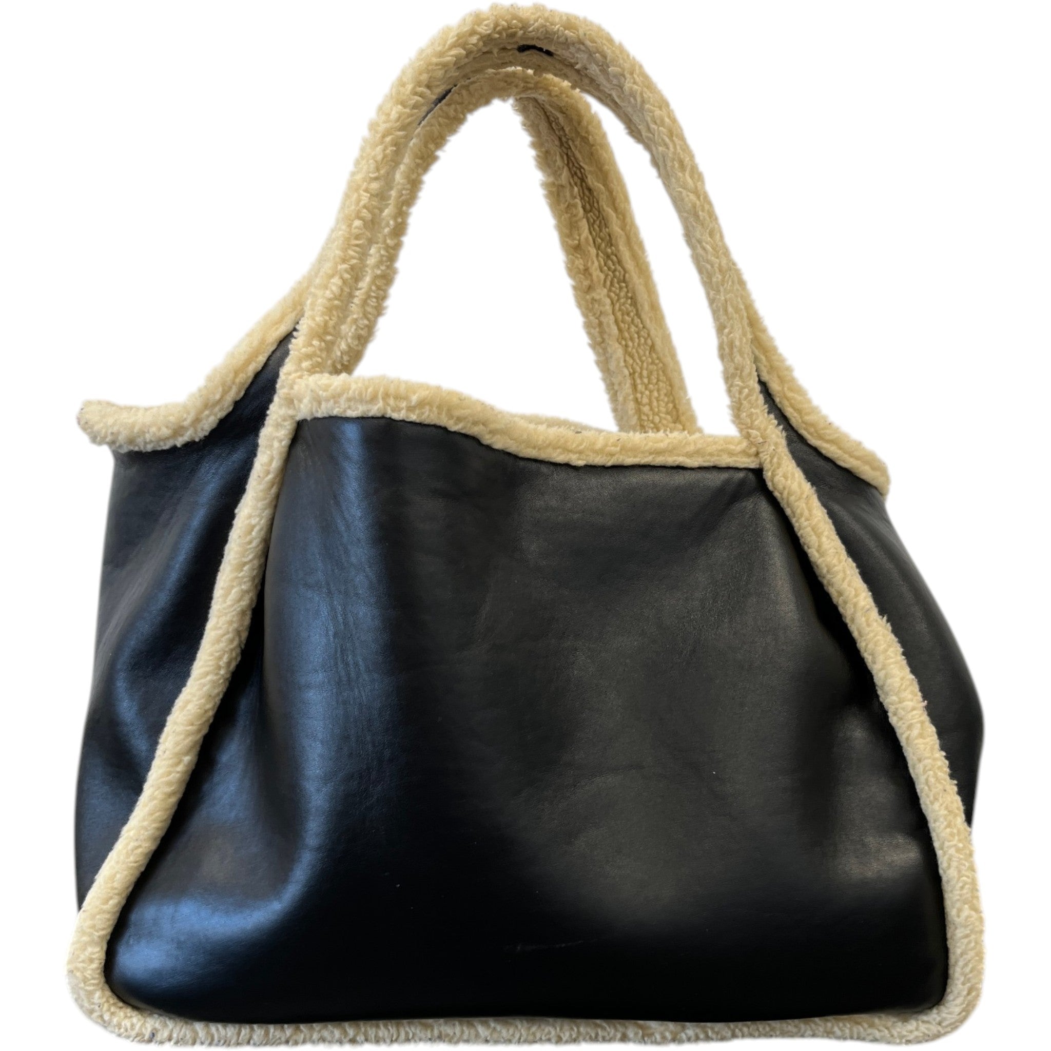 Women's Eco Logo Faux Shearling-Trimmed Bag Black