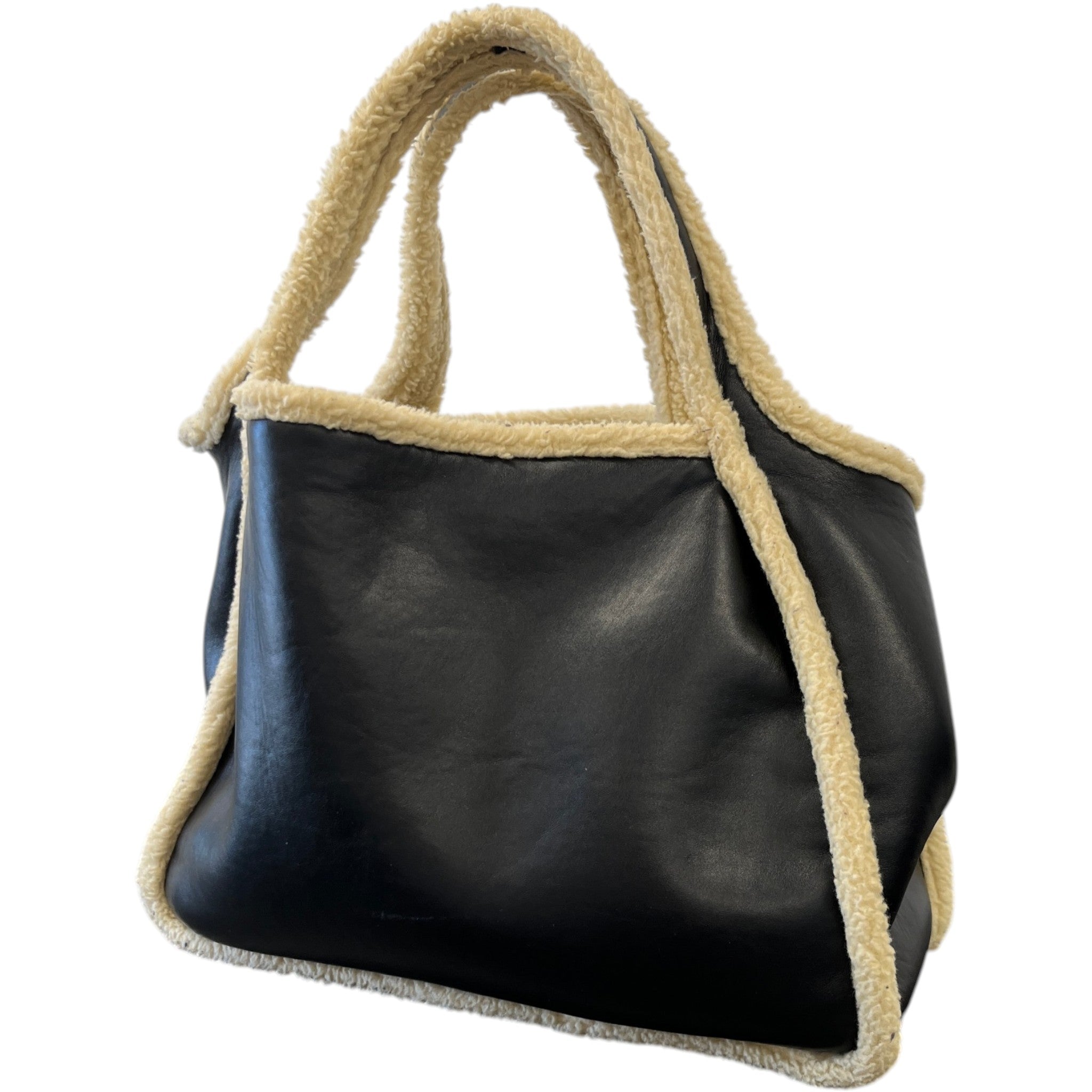 Women's Eco Logo Faux Shearling-Trimmed Bag Black