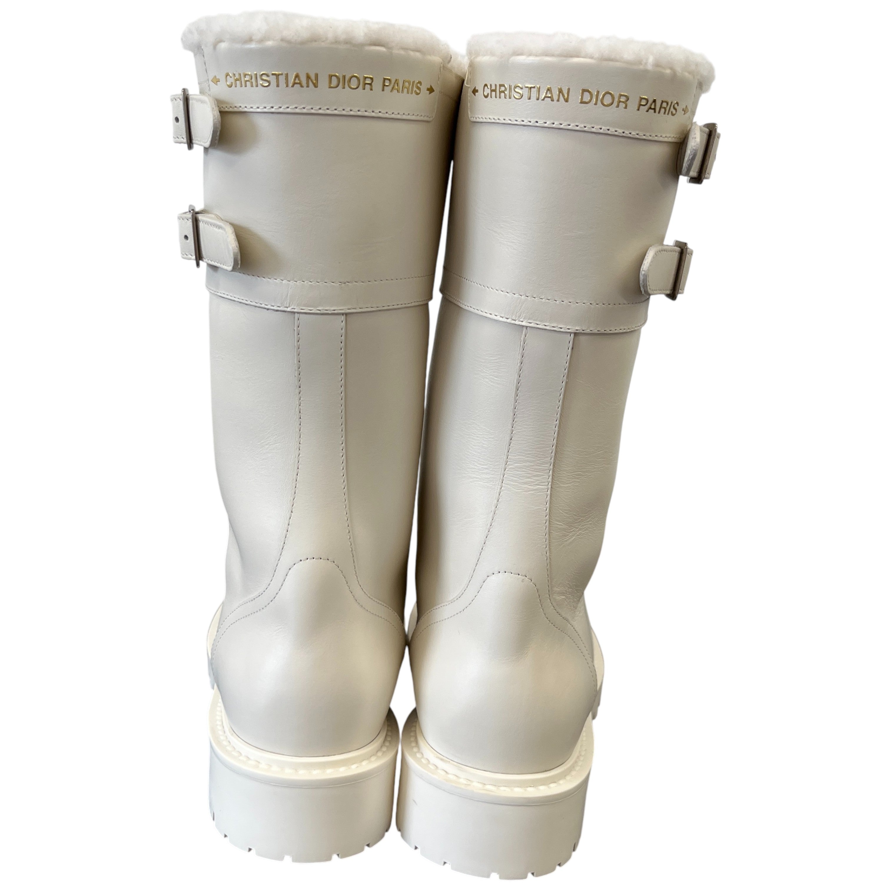 Women's Shearling Lining Combat Boots Cream Size EU 37 / UK 4