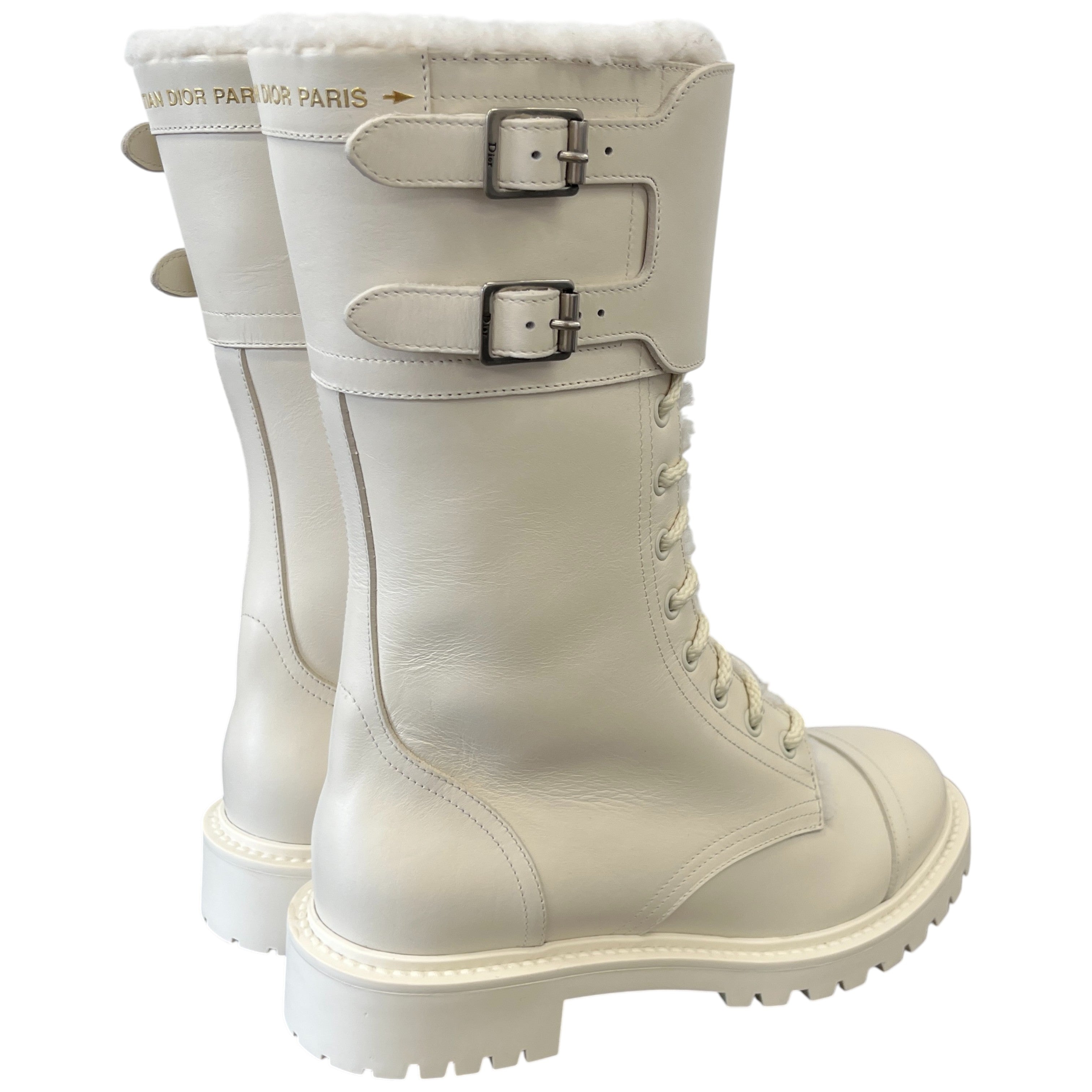 Women's Shearling Lining Combat Boots Cream Size EU 37 / UK 4