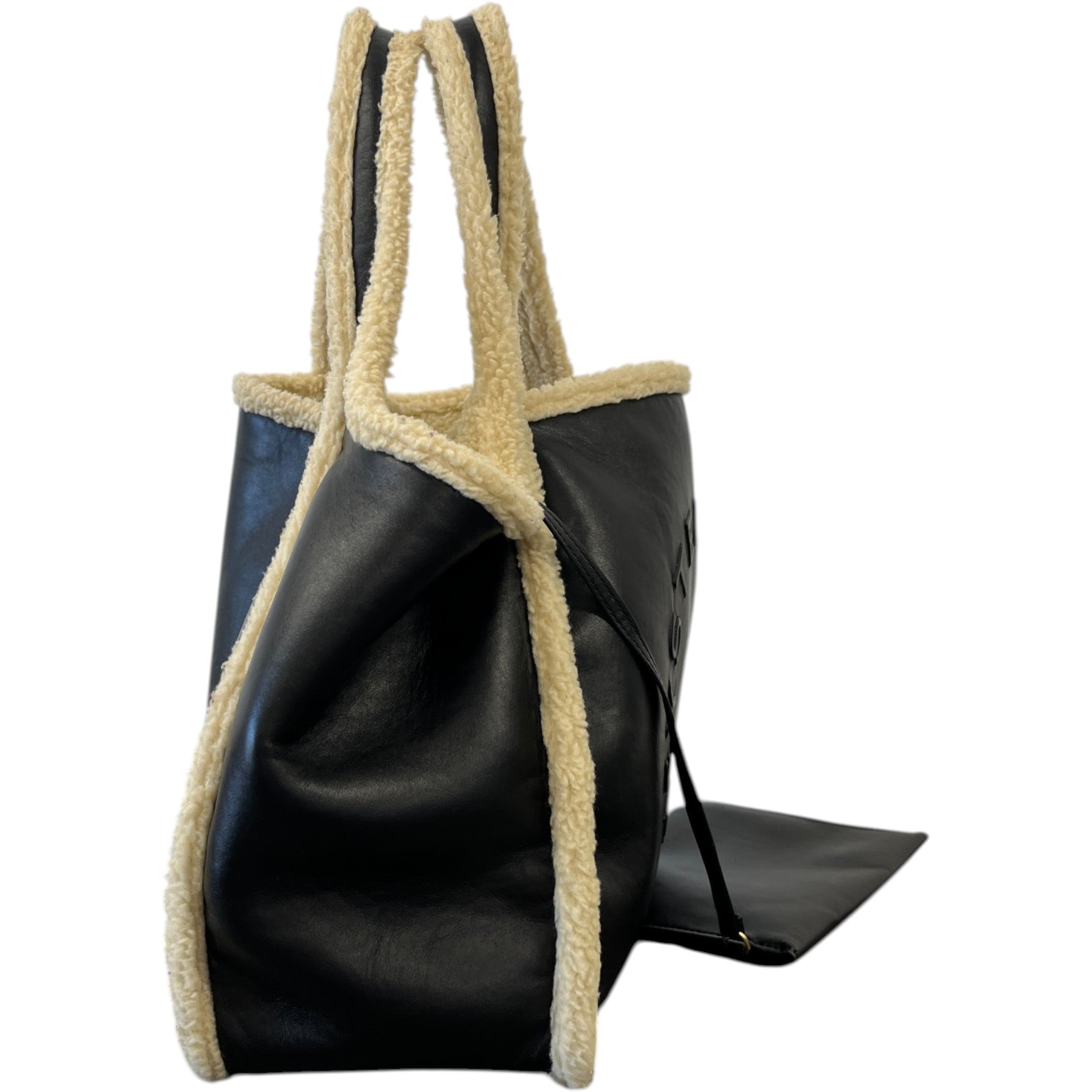 Women's Eco Logo Faux Shearling-Trimmed Bag Black