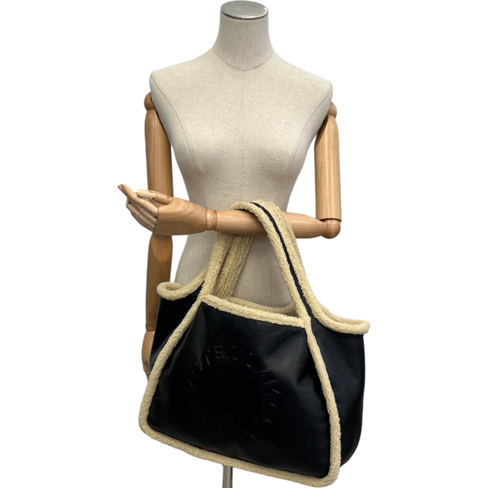 Women's Eco Logo Faux Shearling-Trimmed Bag Black