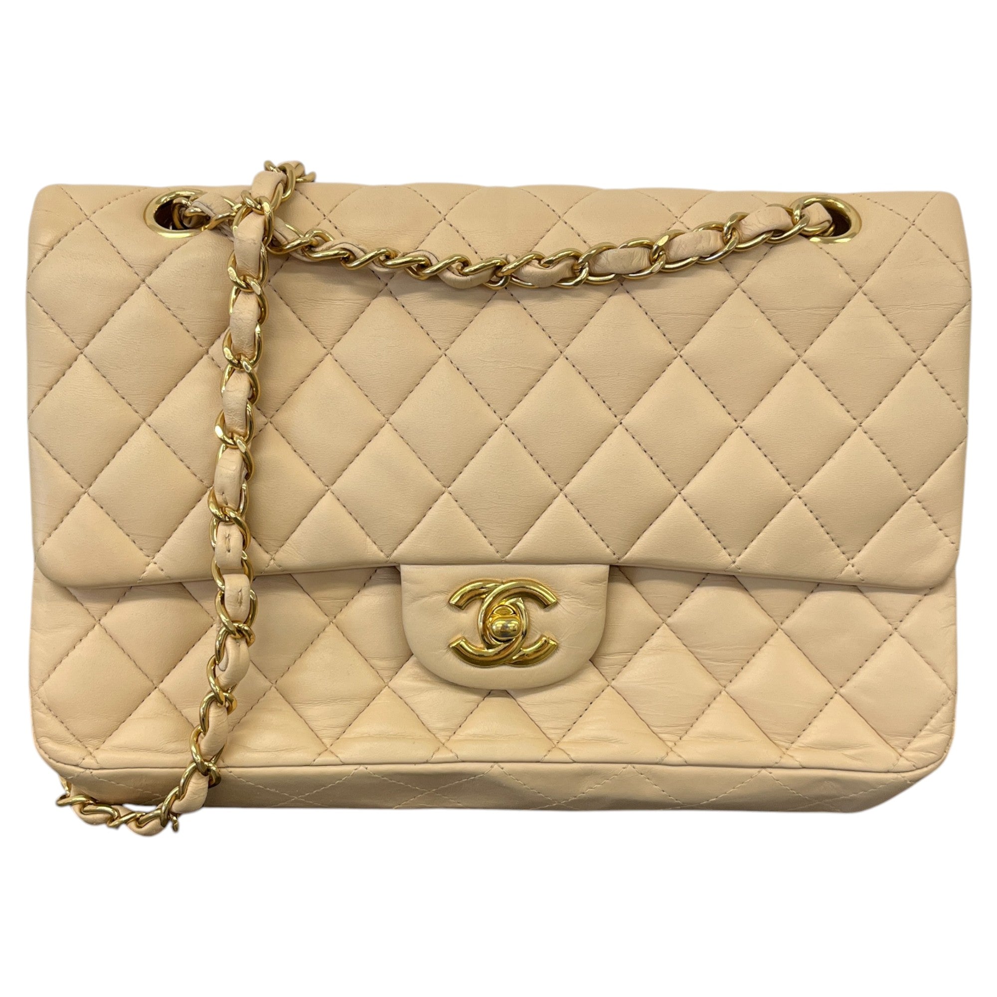 Women's Classic Double Flap Medium Lambskin Handbag Beige