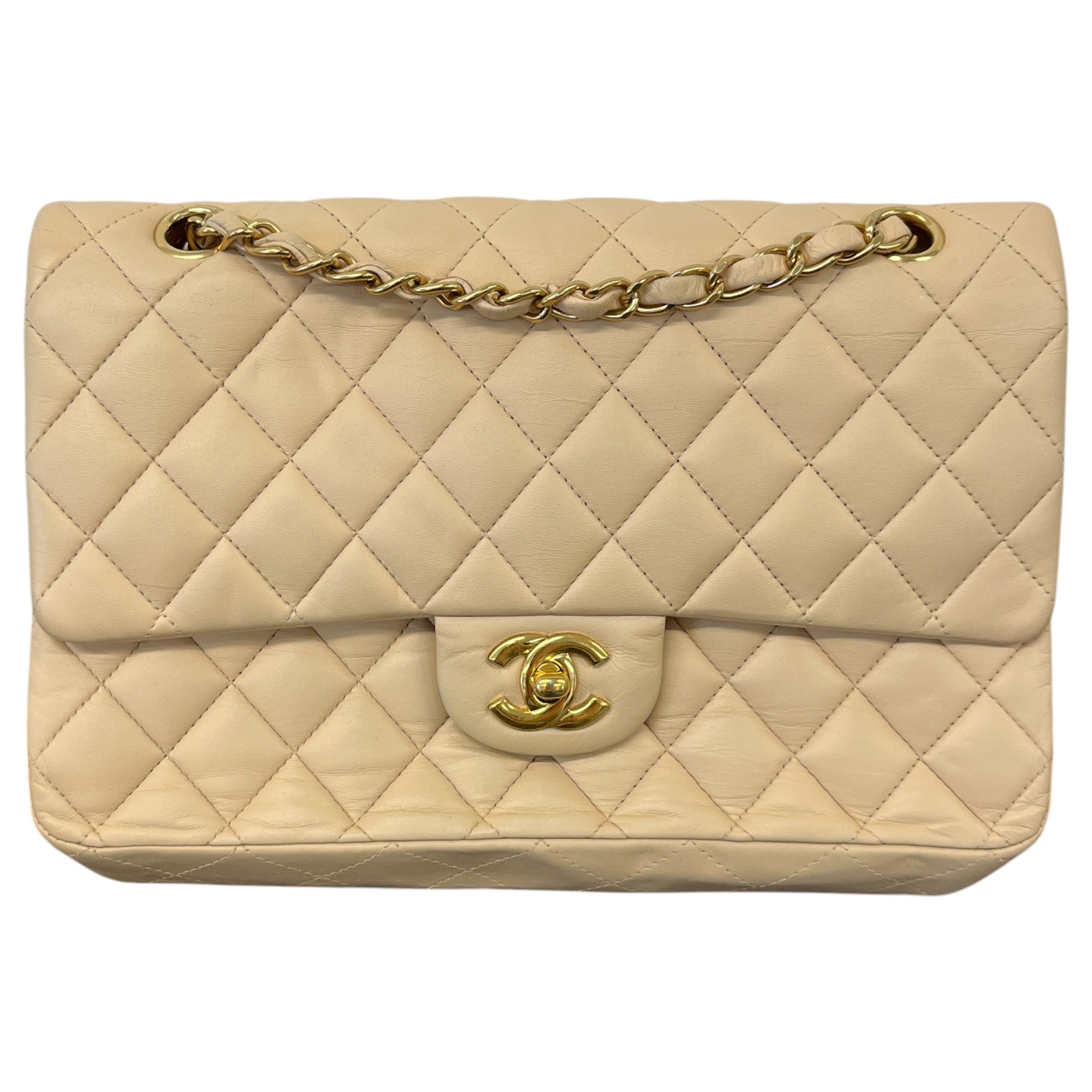 Women's Classic Double Flap Medium Lambskin Handbag Beige