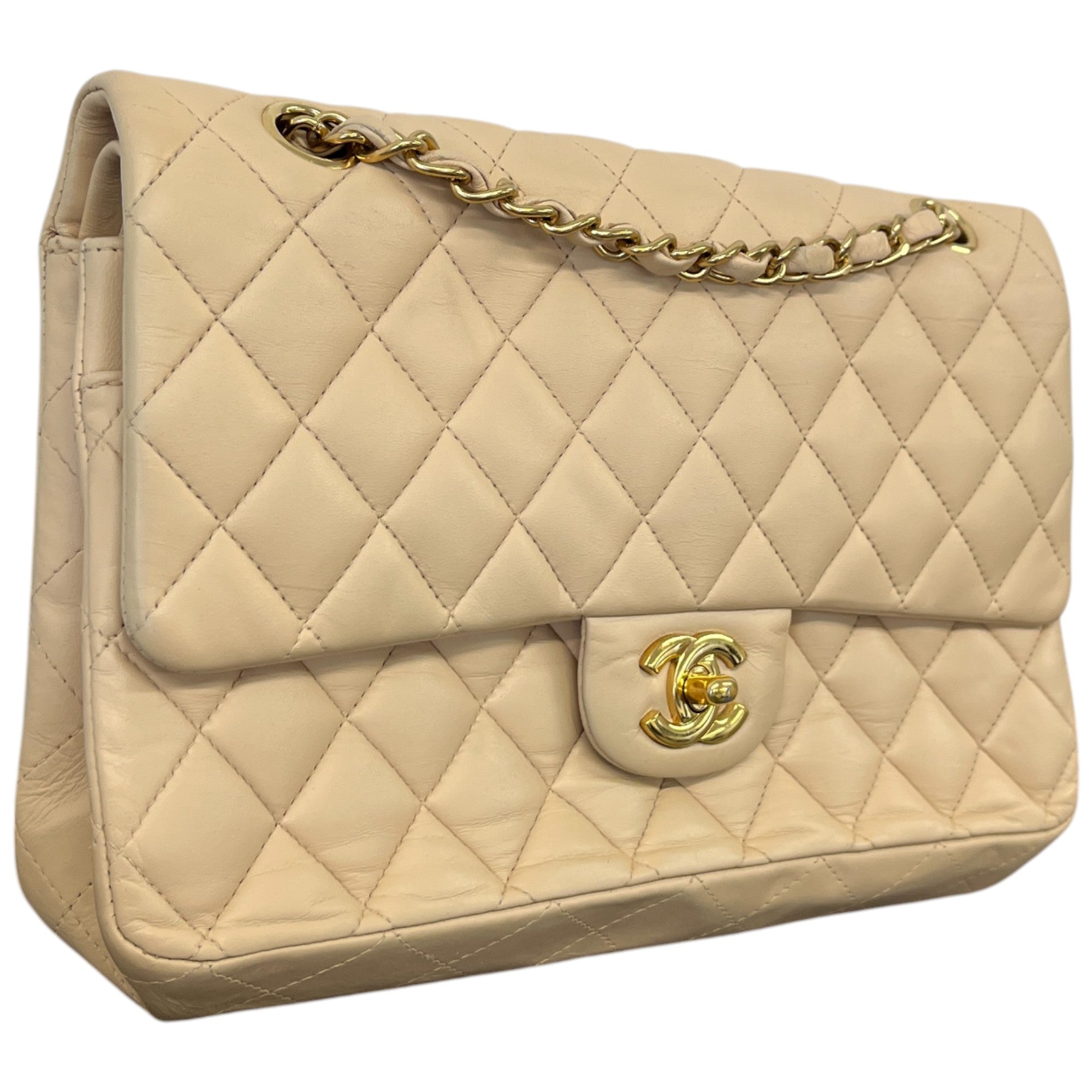 Women's Classic Double Flap Medium Lambskin Handbag Beige