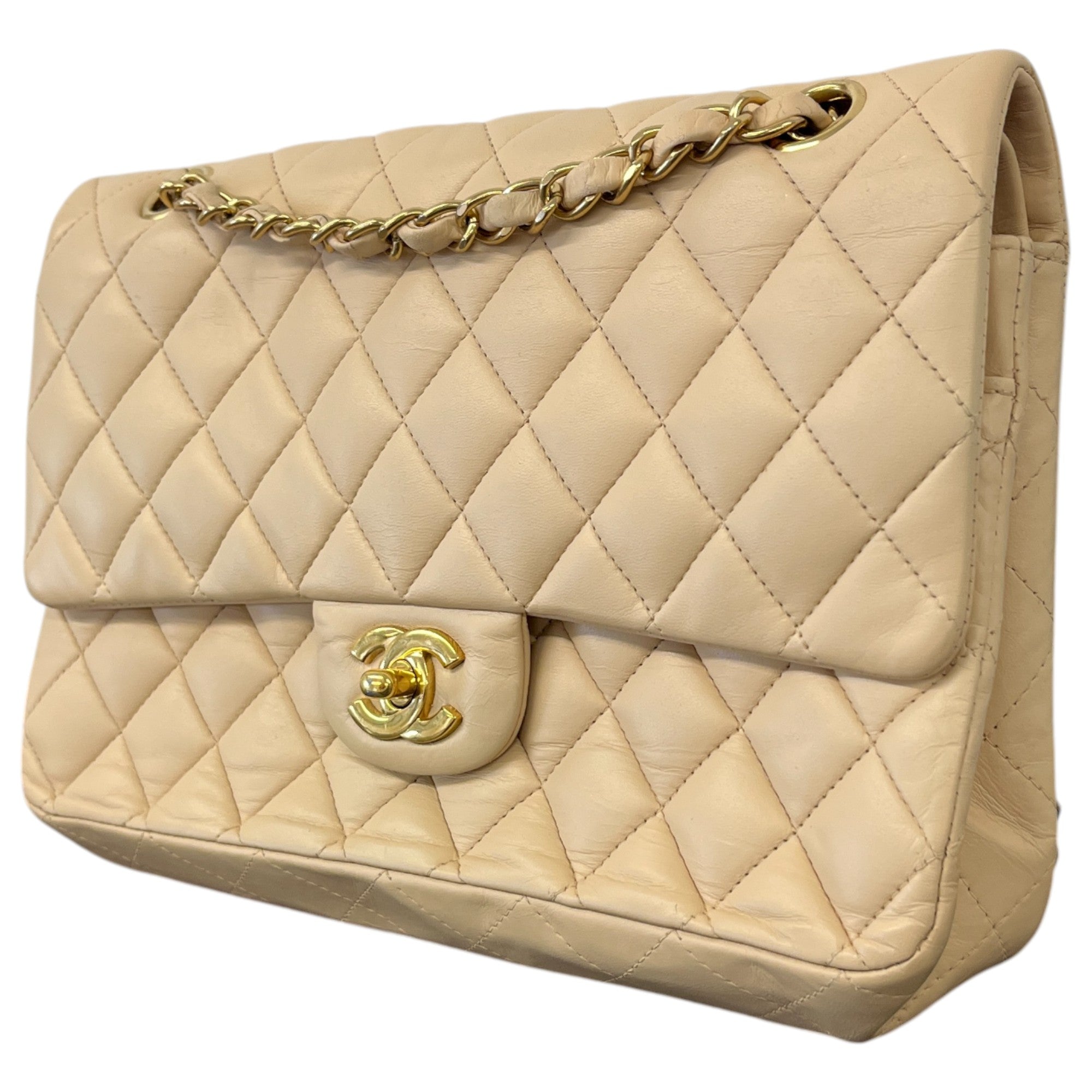 Women's Classic Double Flap Medium Lambskin Handbag Beige