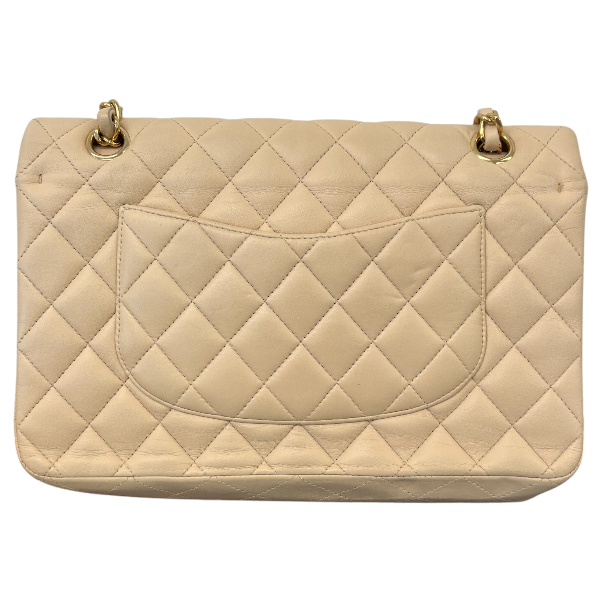 Women's Classic Double Flap Medium Lambskin Handbag Beige