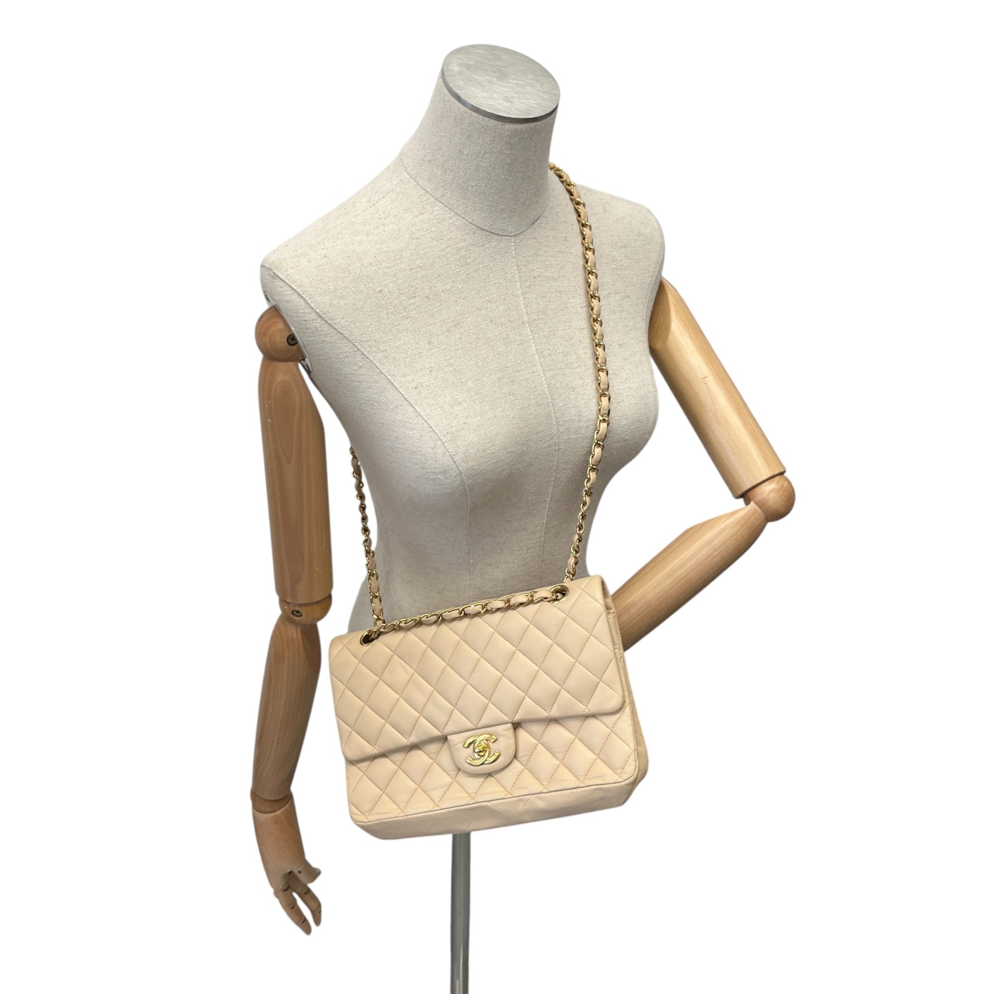 Women's Classic Double Flap Medium Lambskin Handbag Beige