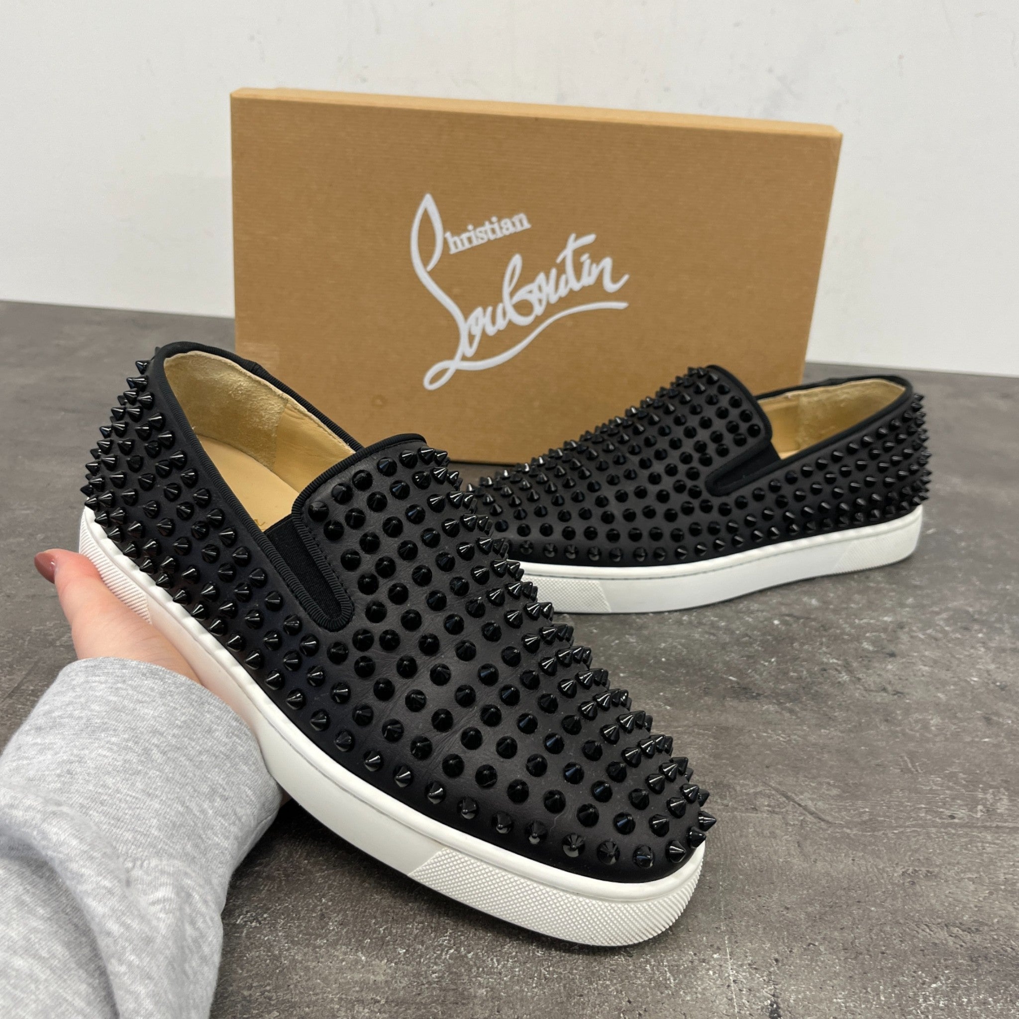 Men's Roller Boat Flat Spike Loafers Black Size EU 40 / UK 6