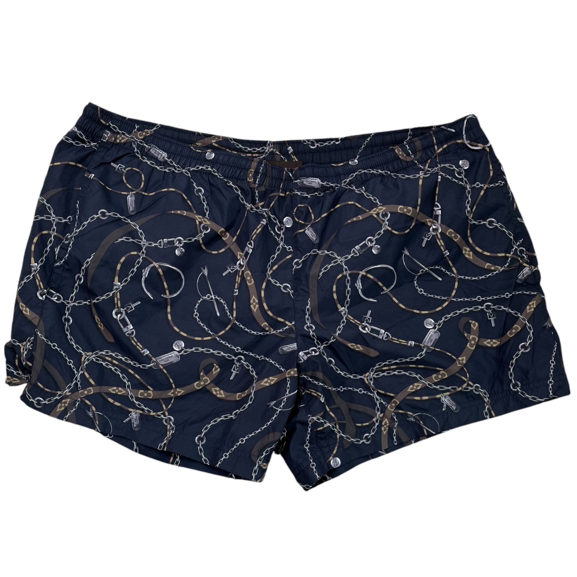 Men's Monogram Chain Print Swim Shorts Grey Size L