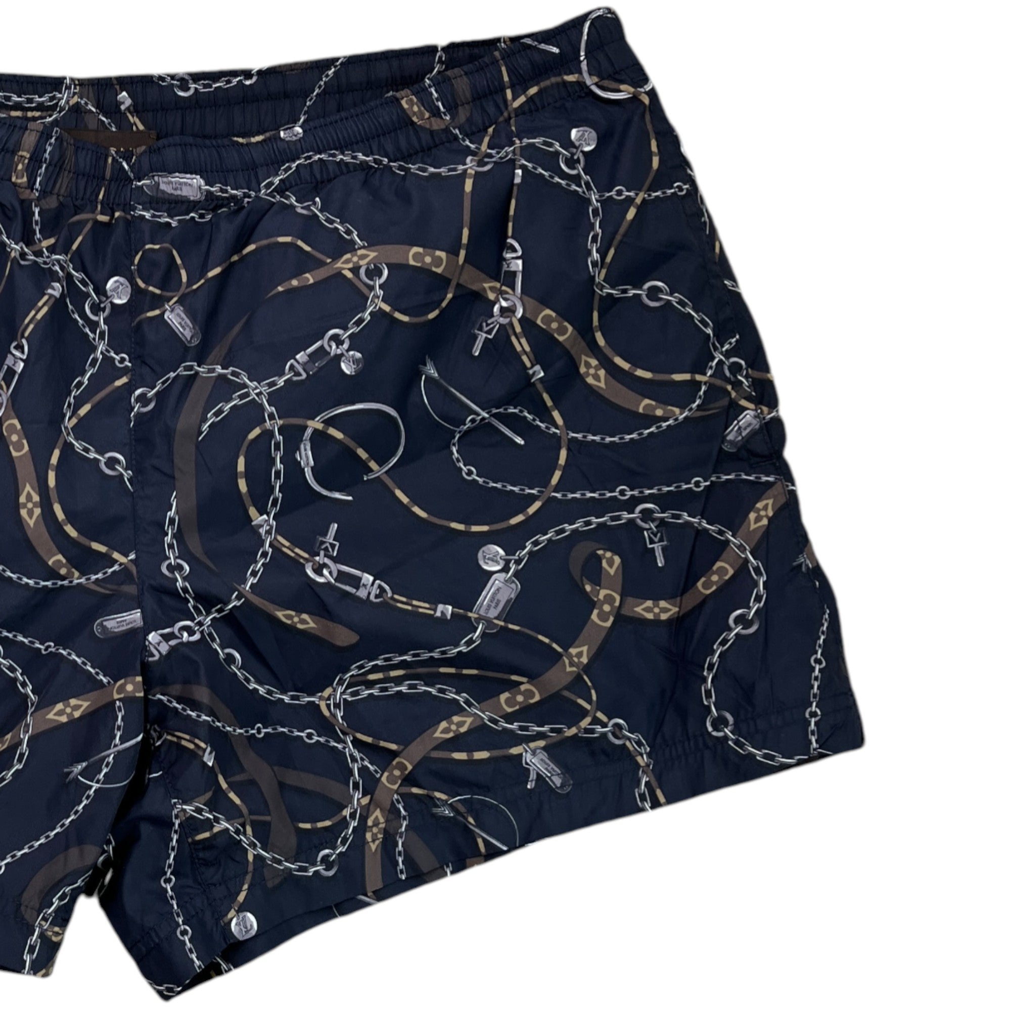 Men's Monogram Chain Print Swim Shorts Grey Size L