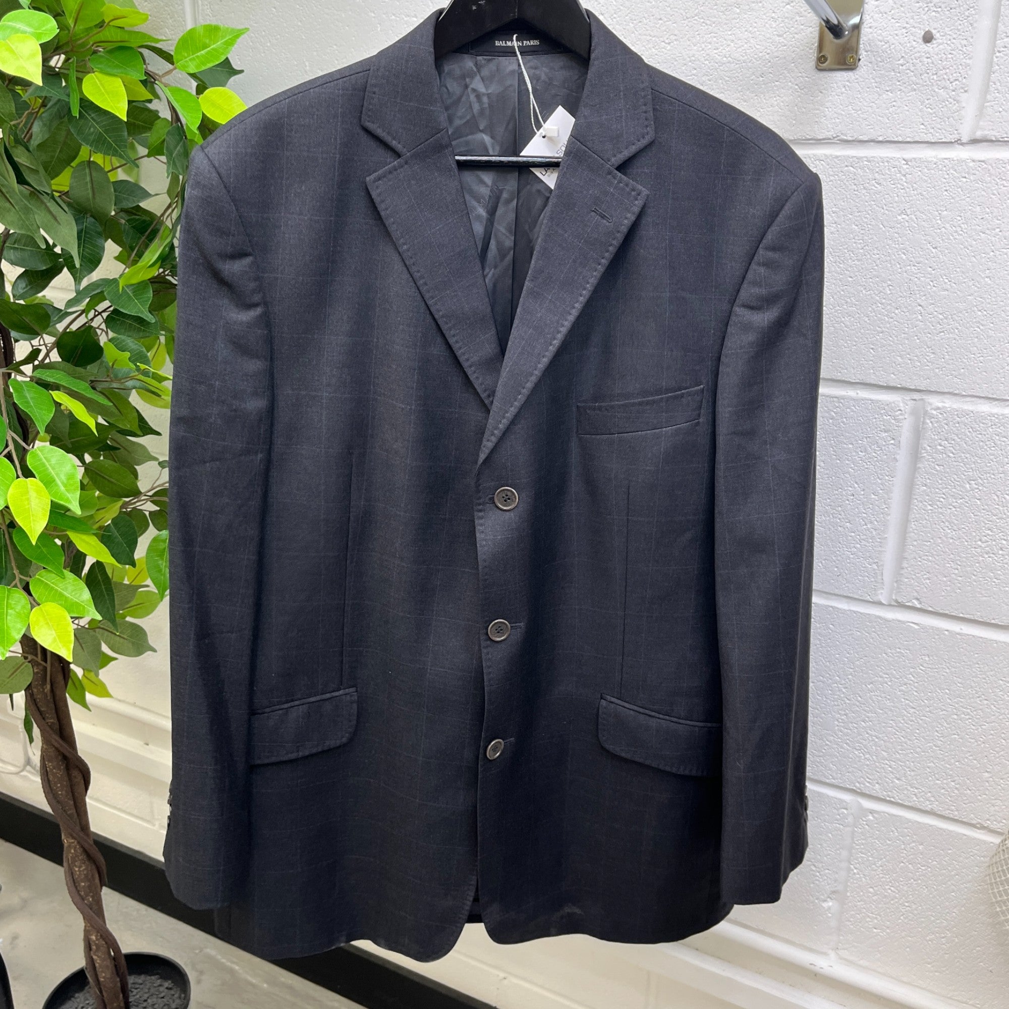 Men's Fine Check Blazer Jacket Black Size L