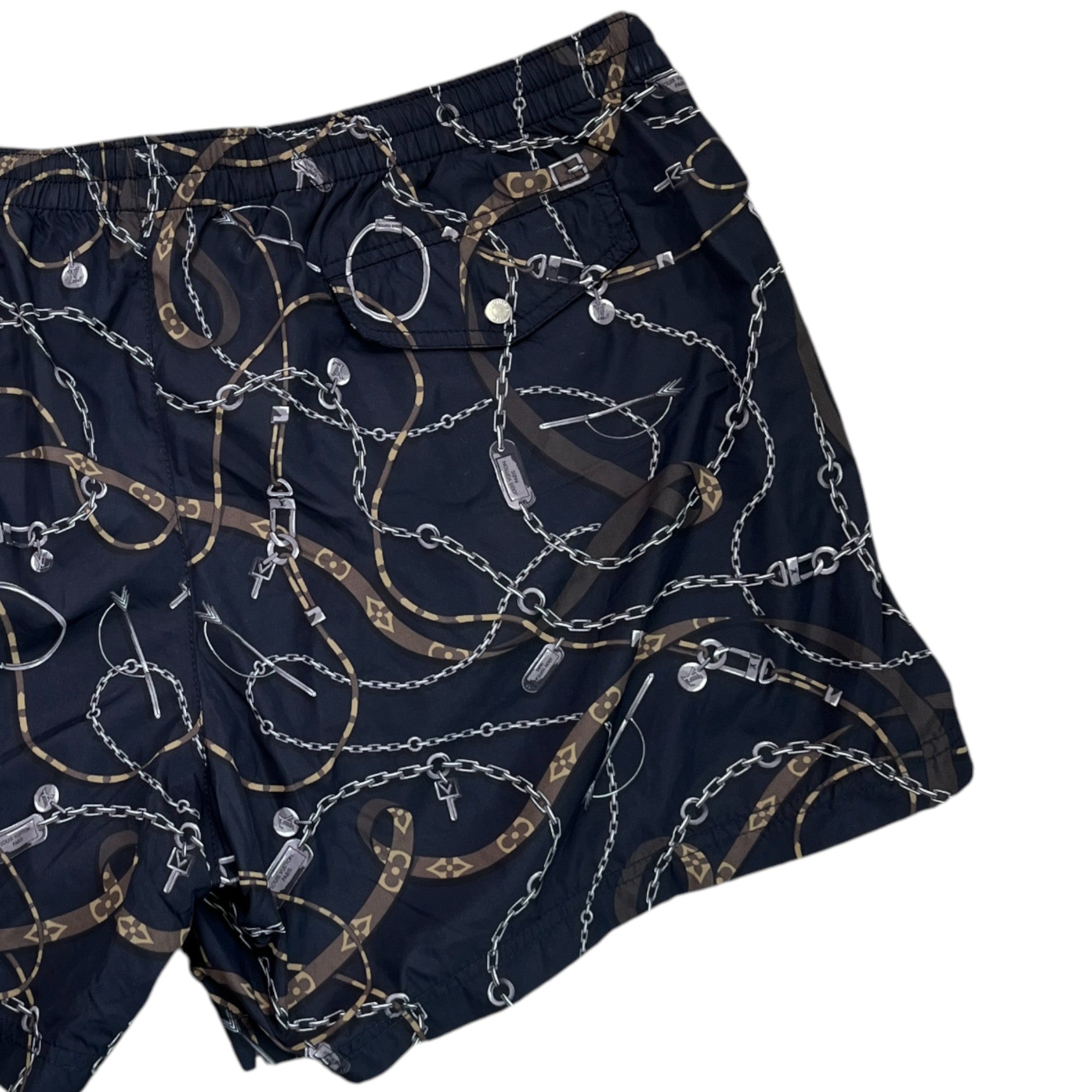 Men's Monogram Chain Print Swim Shorts Grey Size L