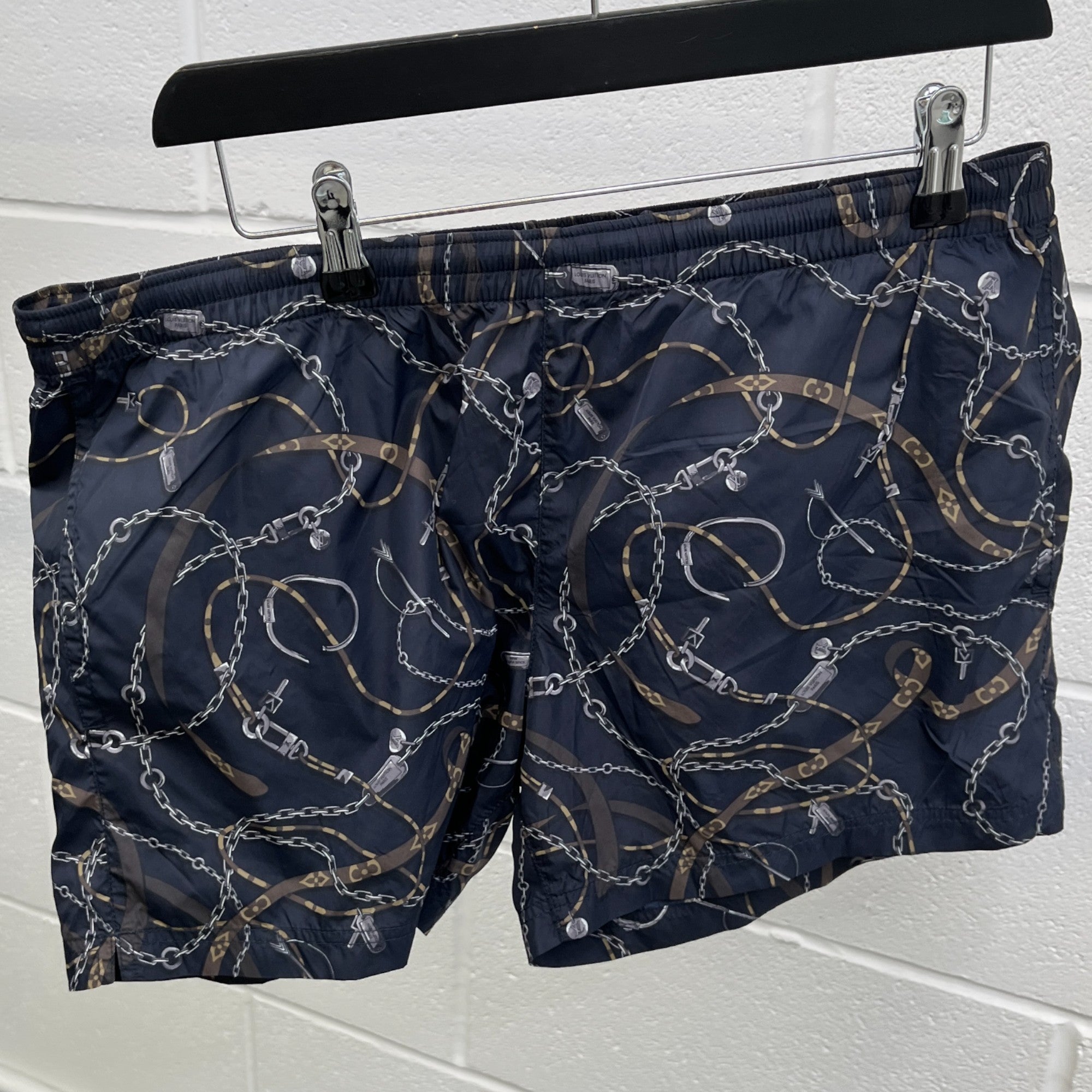 Men's Monogram Chain Print Swim Shorts Grey Size L