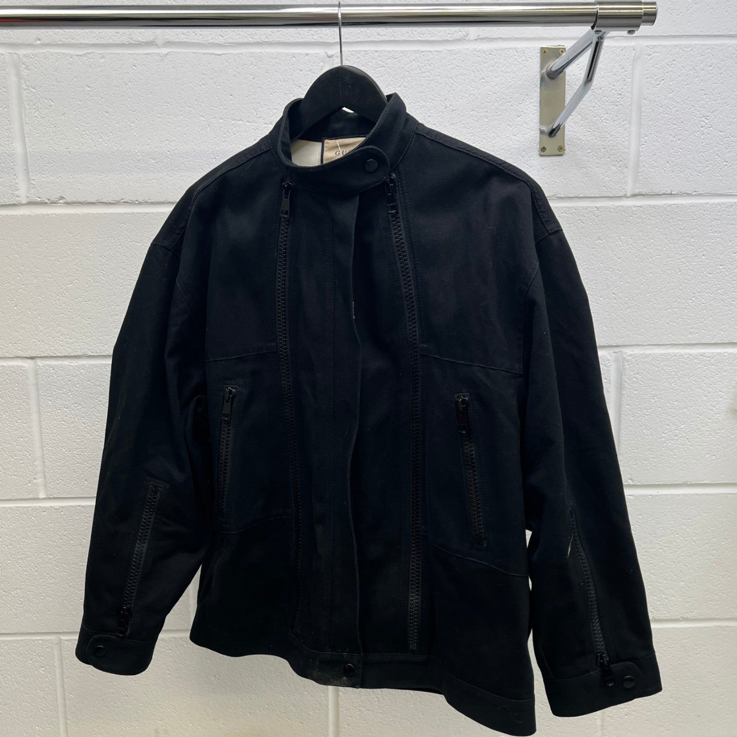 Men's Logo Patch Biker Jacket Black Size IT 44 / XS