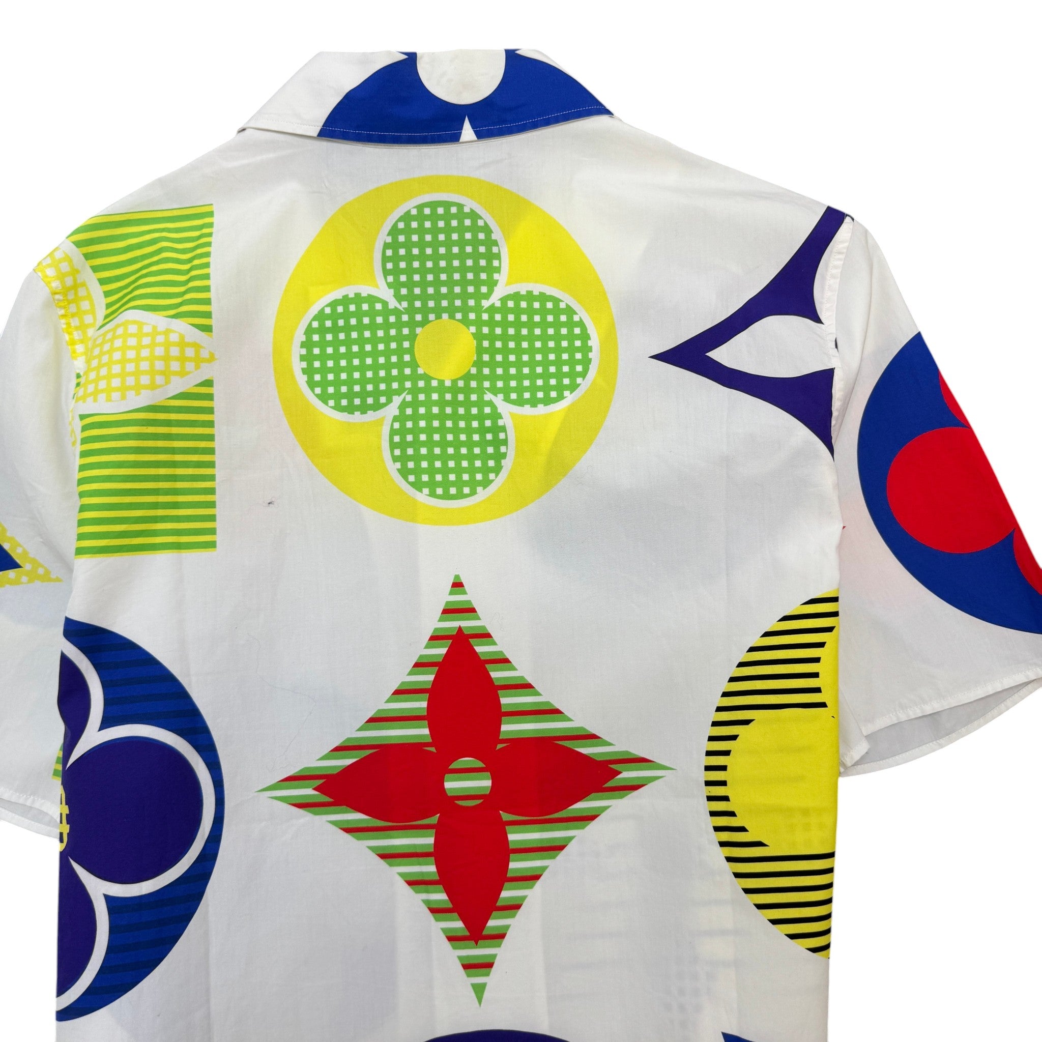 Men's Multicolor Flower Monogram Short Sleeve Shirt White Size S