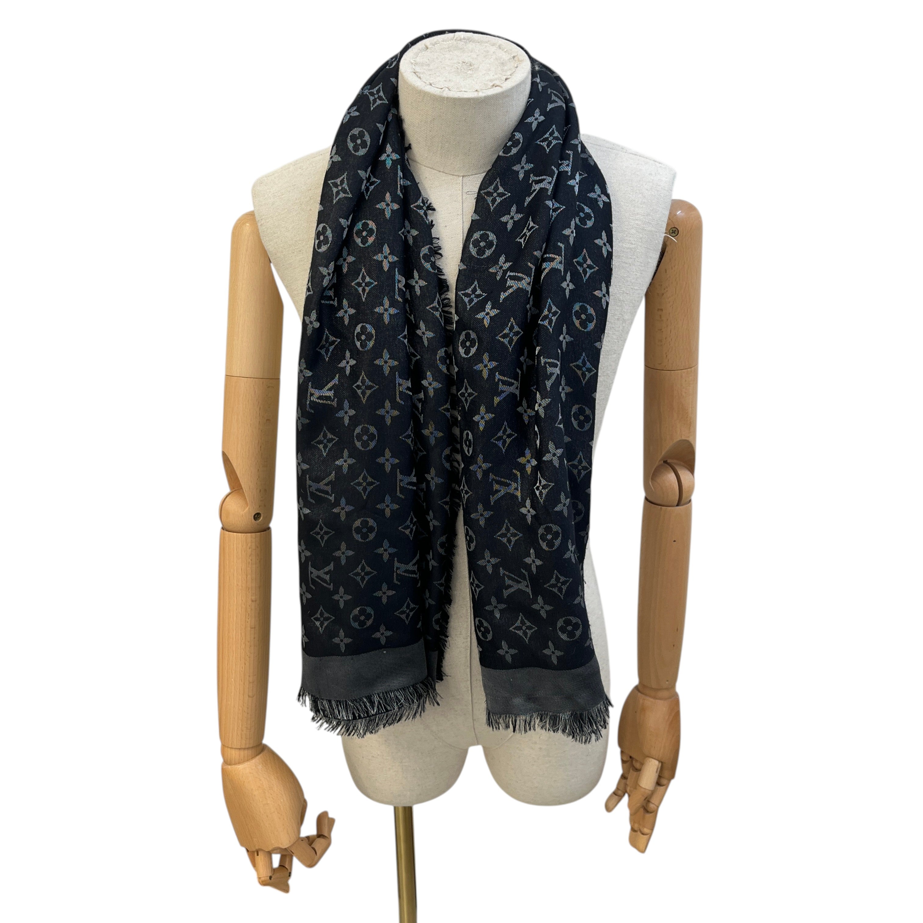 Women's Monogram Shine Shawl Scarf Black