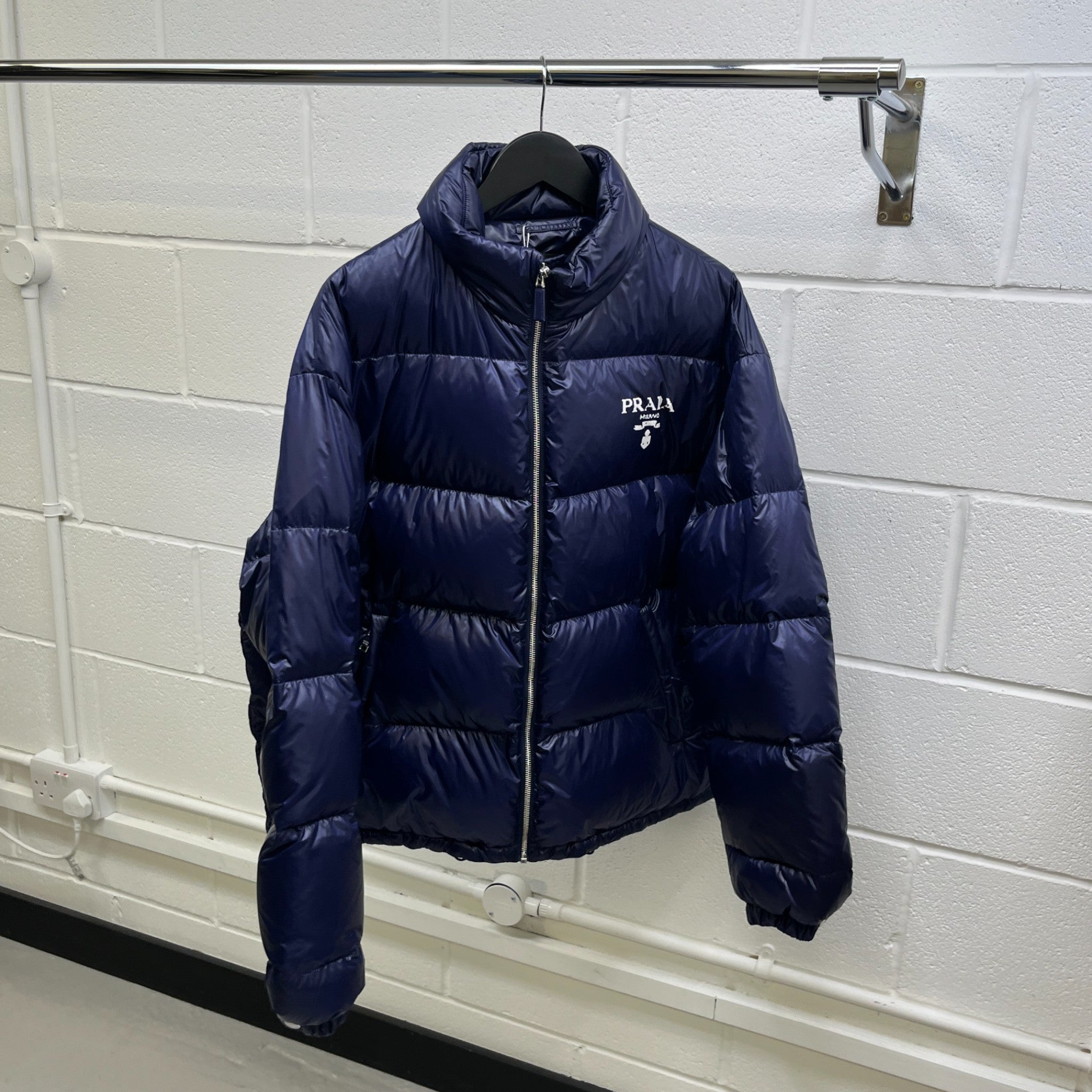 Men's Logo Print Down Jacket Navy Size XL
