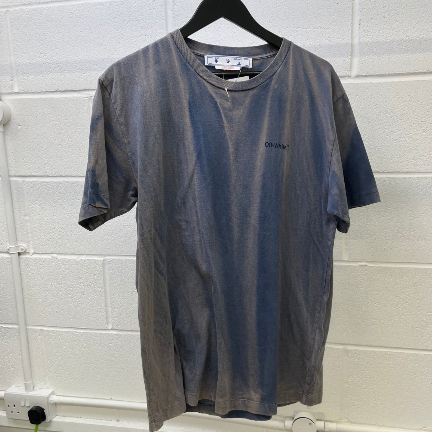 Men's Two-Tone Striped Motif Diag T-Shirt Blue Size L