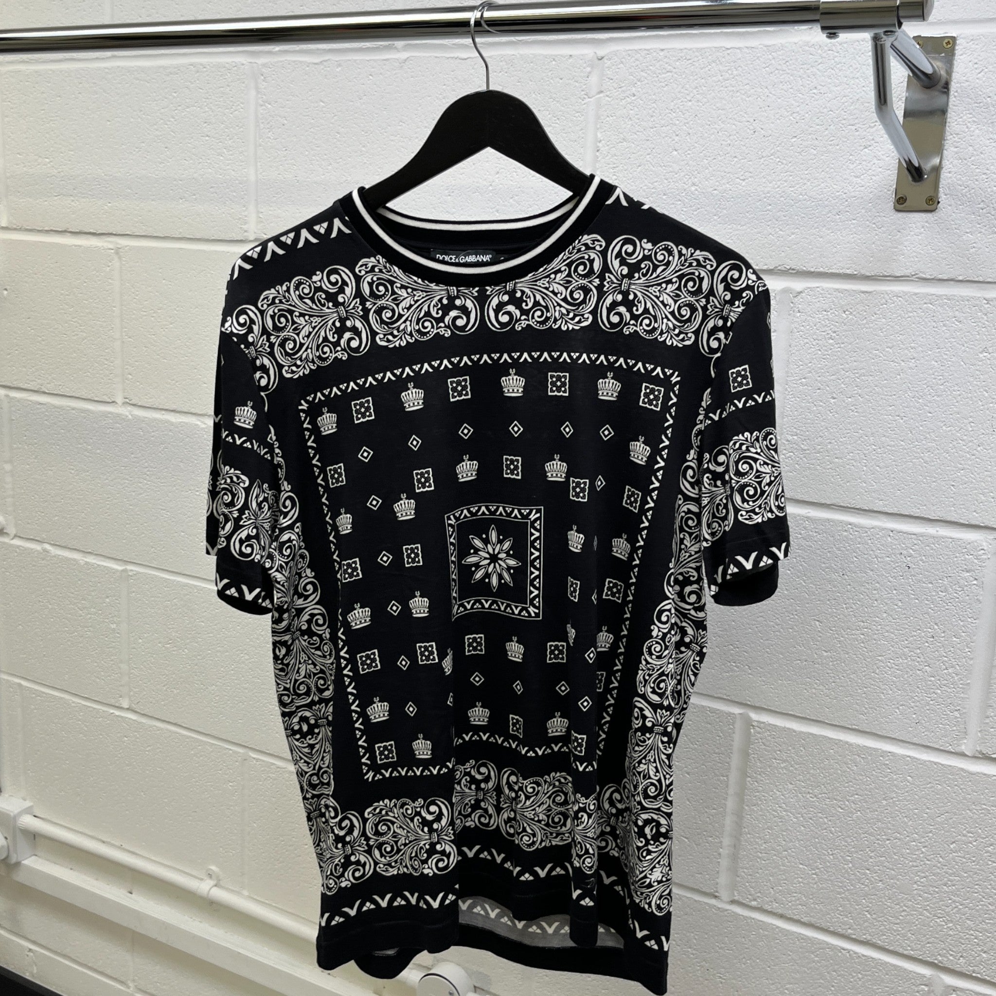 Men's Bandana Print T-Shirt Black Size IT 50 / UK L