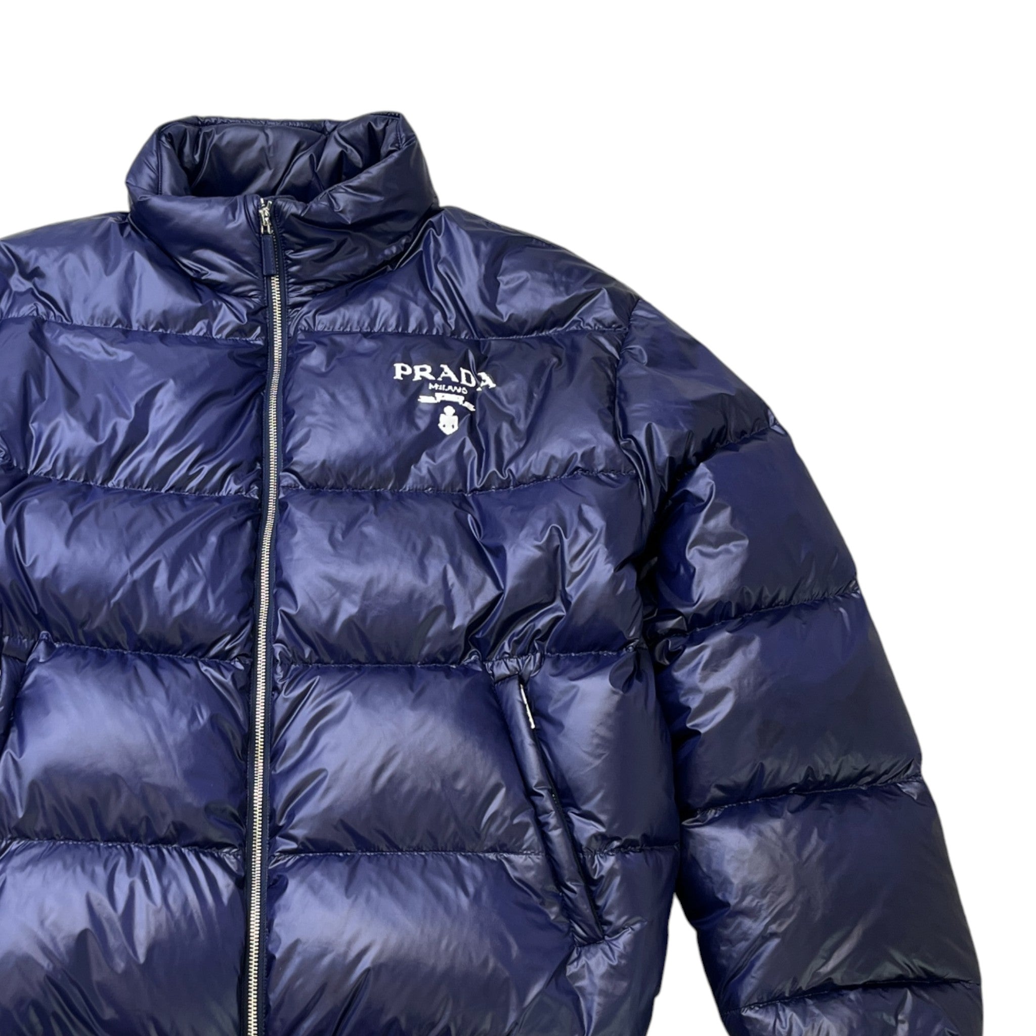 Men's Logo Print Down Jacket Navy Size XL