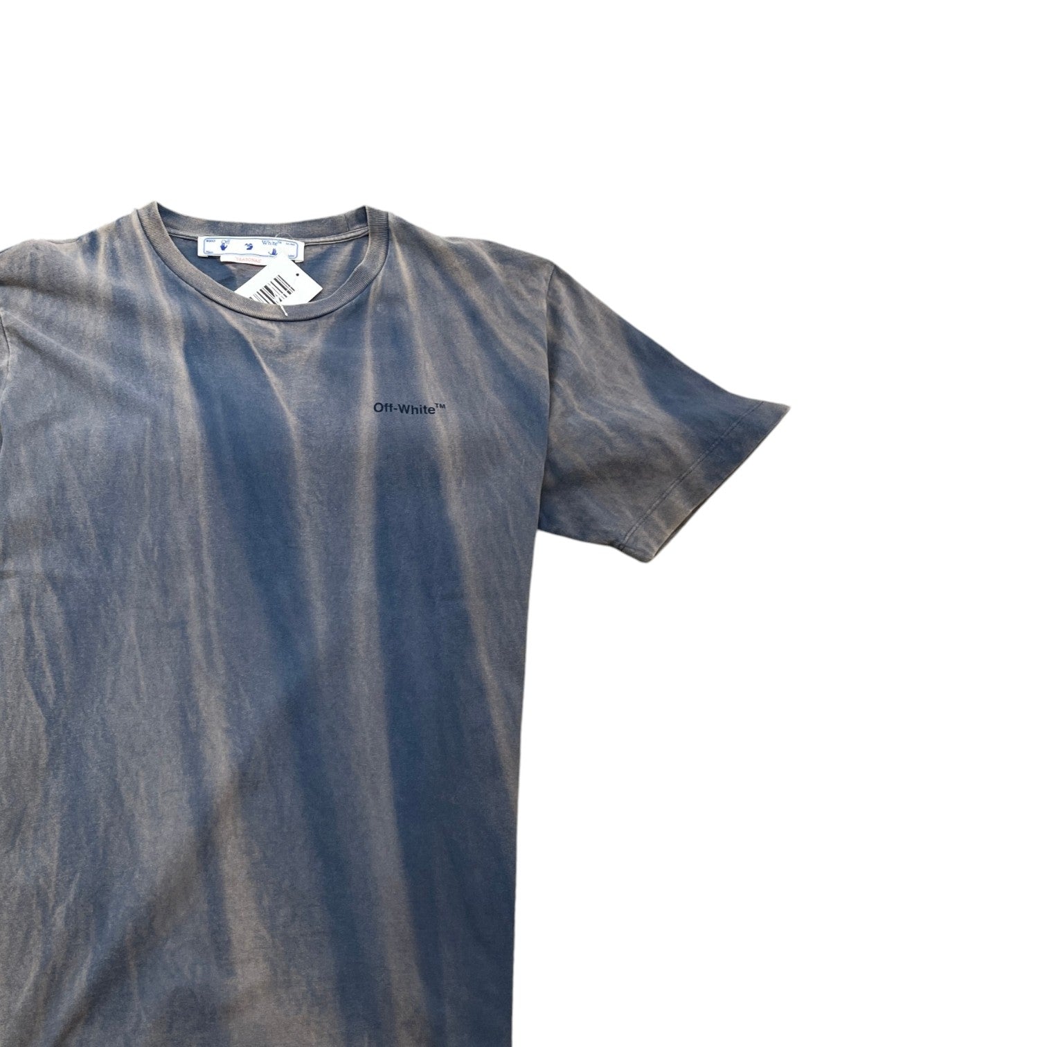 Men's Two-Tone Striped Motif Diag T-Shirt Blue Size L