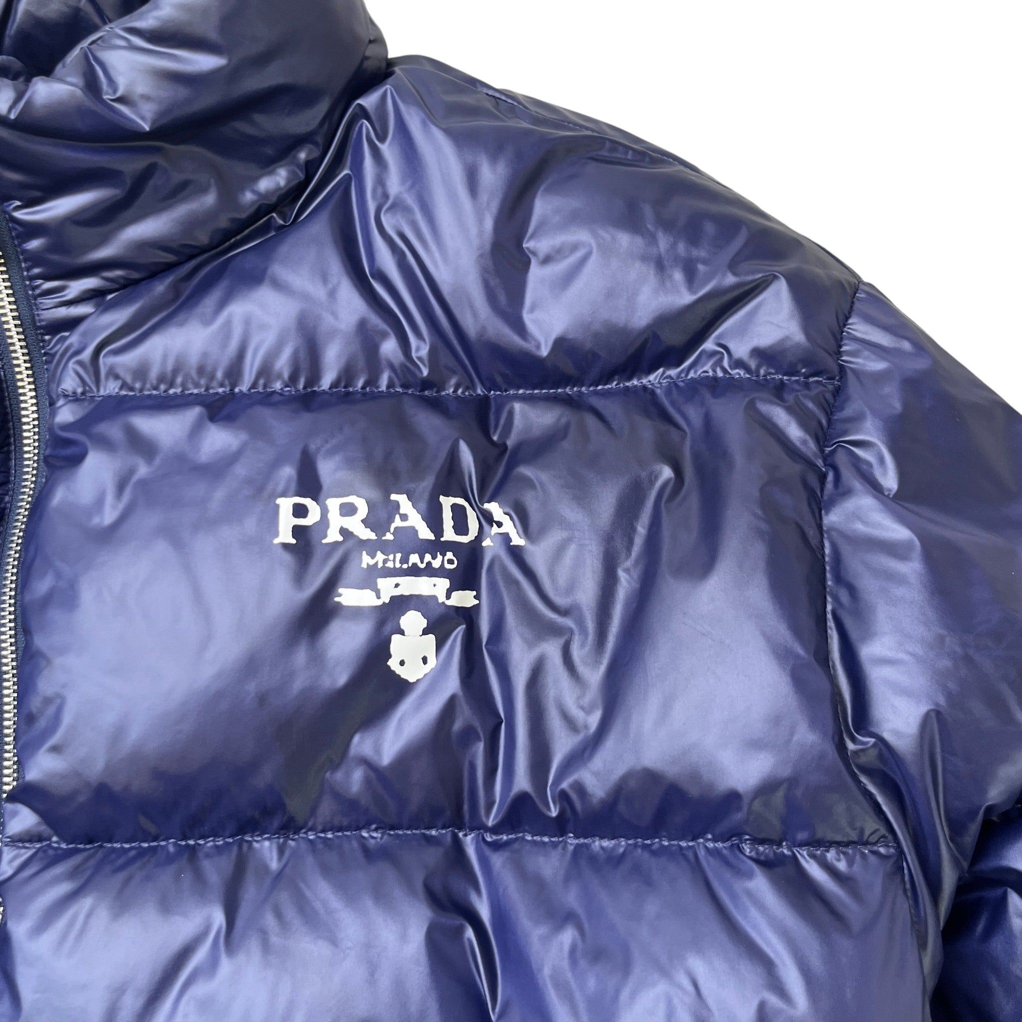 Men's Logo Print Down Jacket Navy Size XL