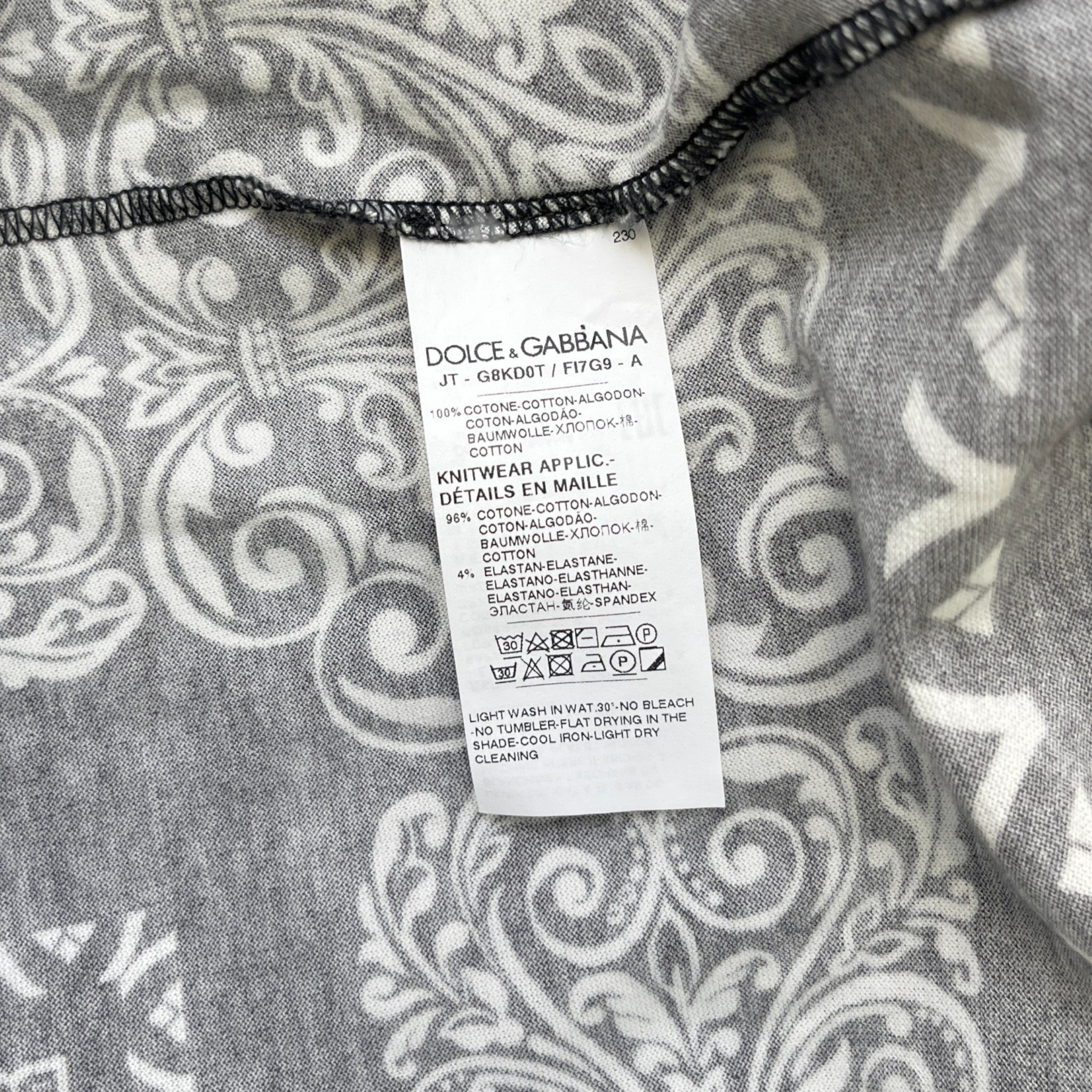 Men's Bandana Print T-Shirt Black Size IT 50 / UK L