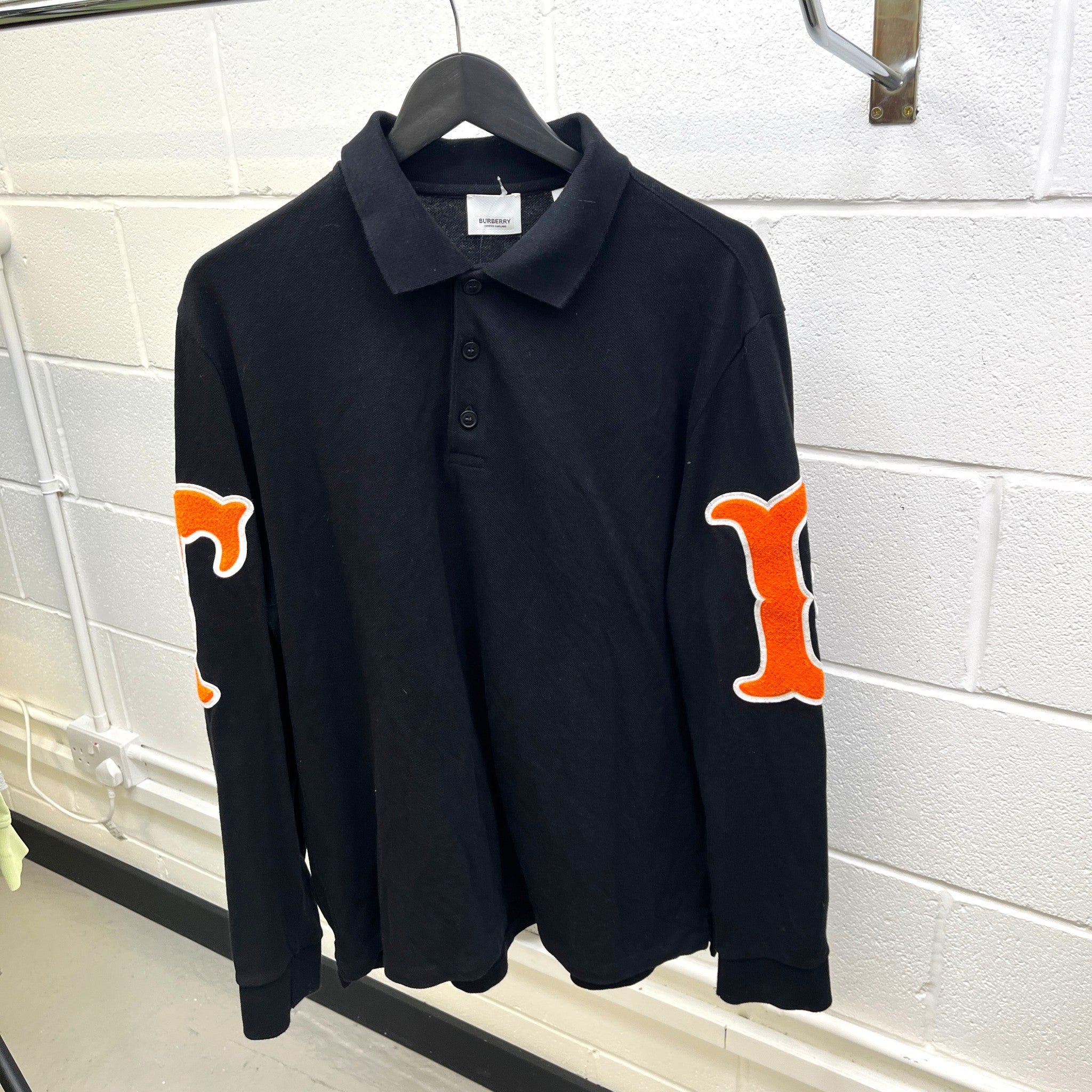 Men's Logo Patch Polo Shirt Black Size L