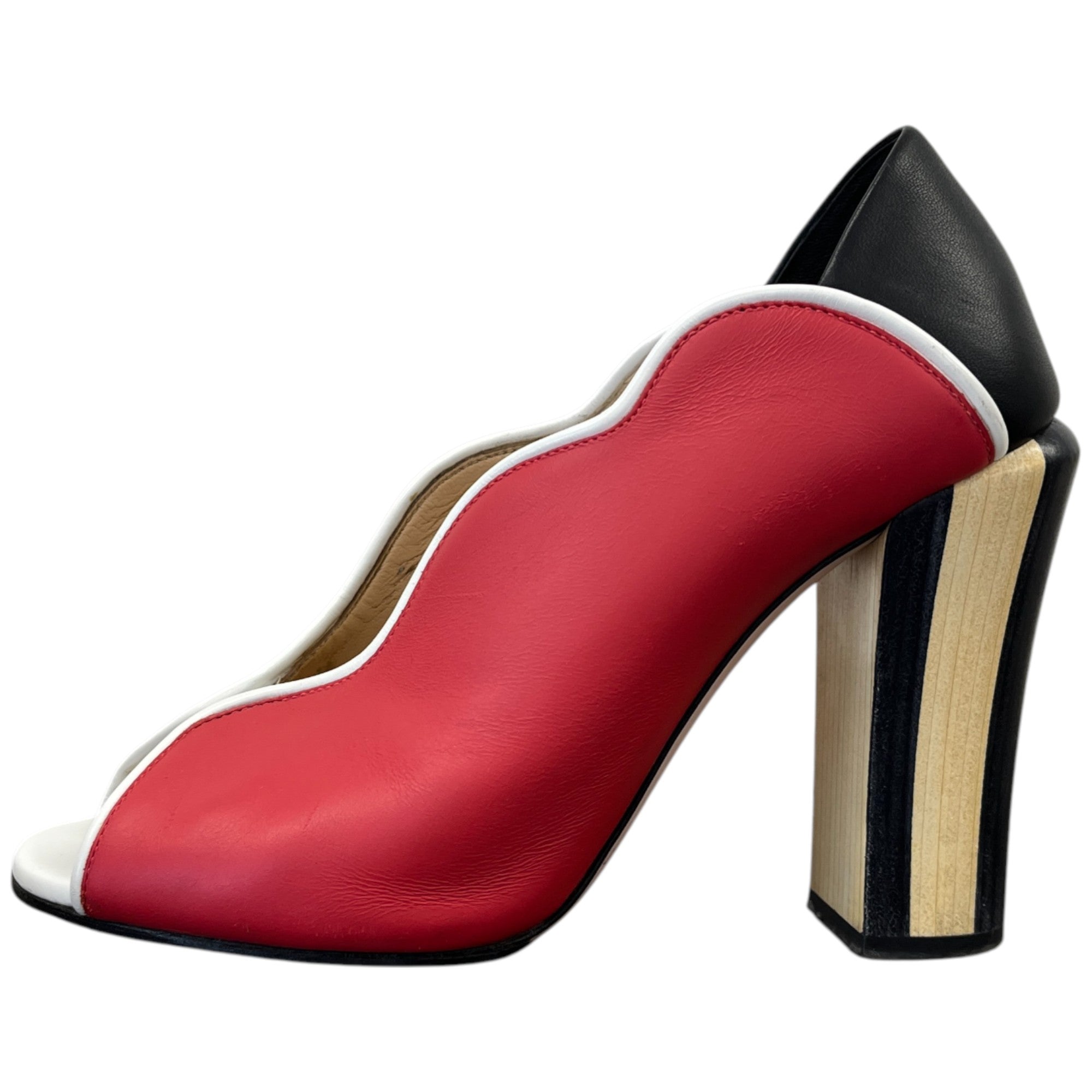 Women's Scallop Lined Peep Toe Heels Red Size EU 37.5 / UK 4.5